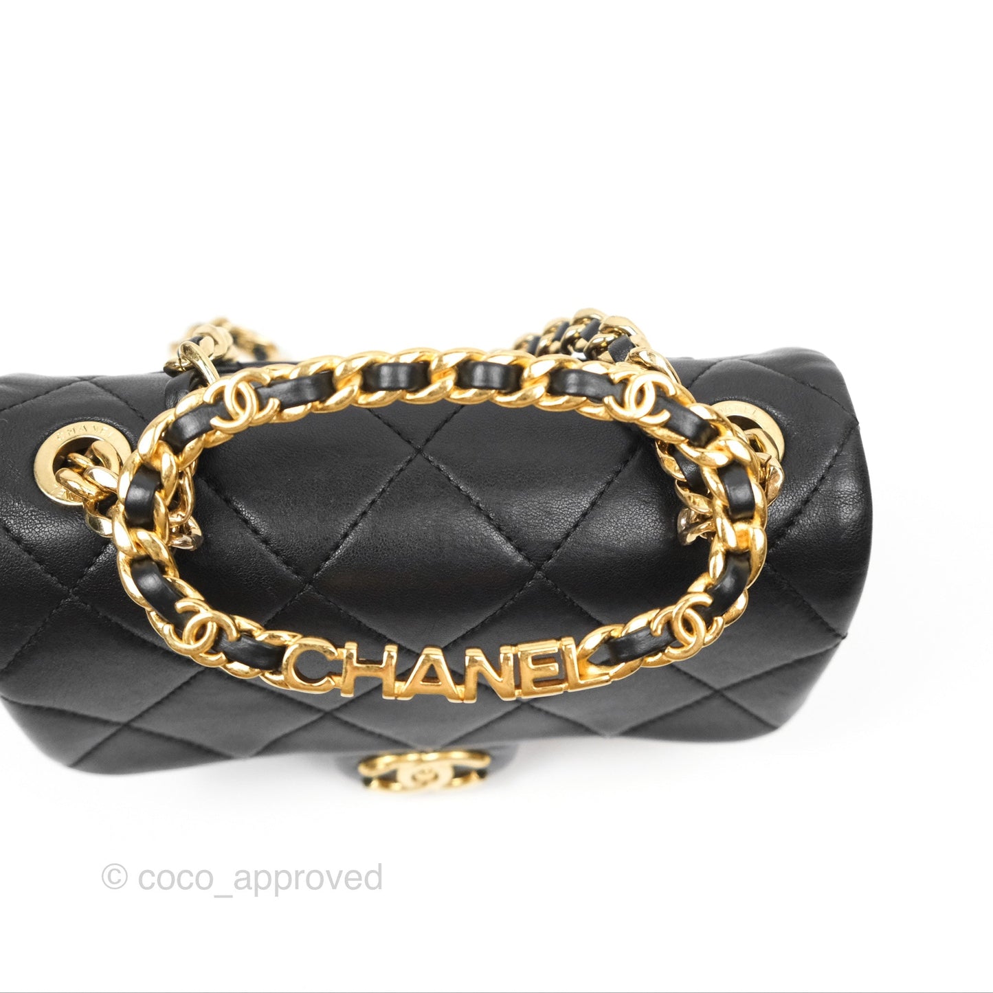 Chanel Mini Top Handle Flap Black Lambskin Aged Gold Hardware