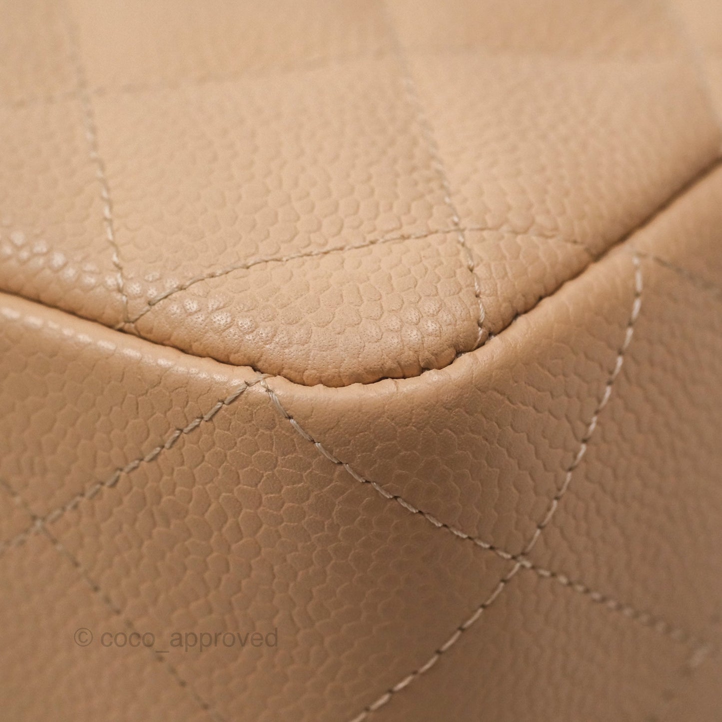 Chanel Jumbo Single Flap Quilted Beige Caviar Gold Hardware