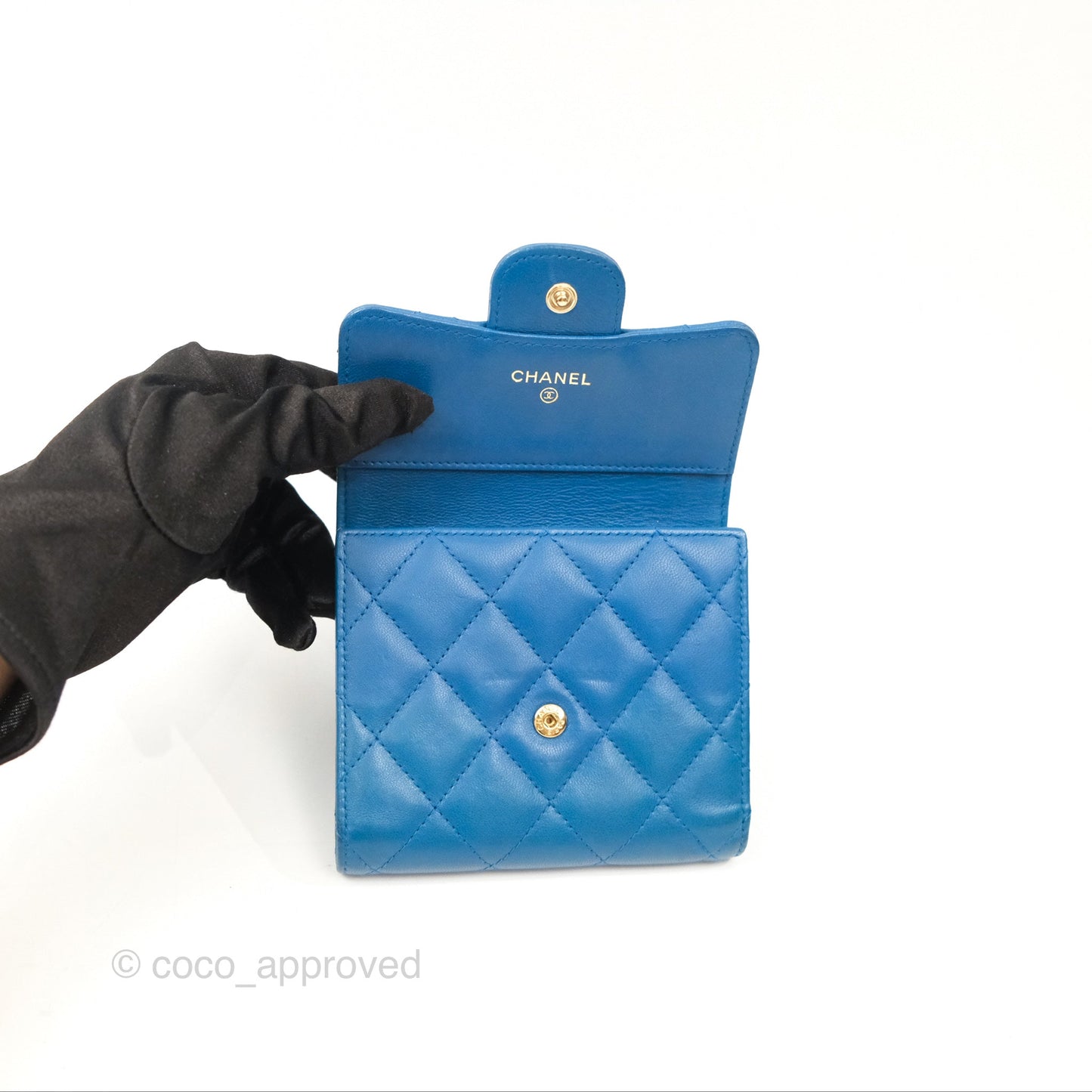 Chanel Classic Short Flap Wallet Blue Lambskin Gold Hardware