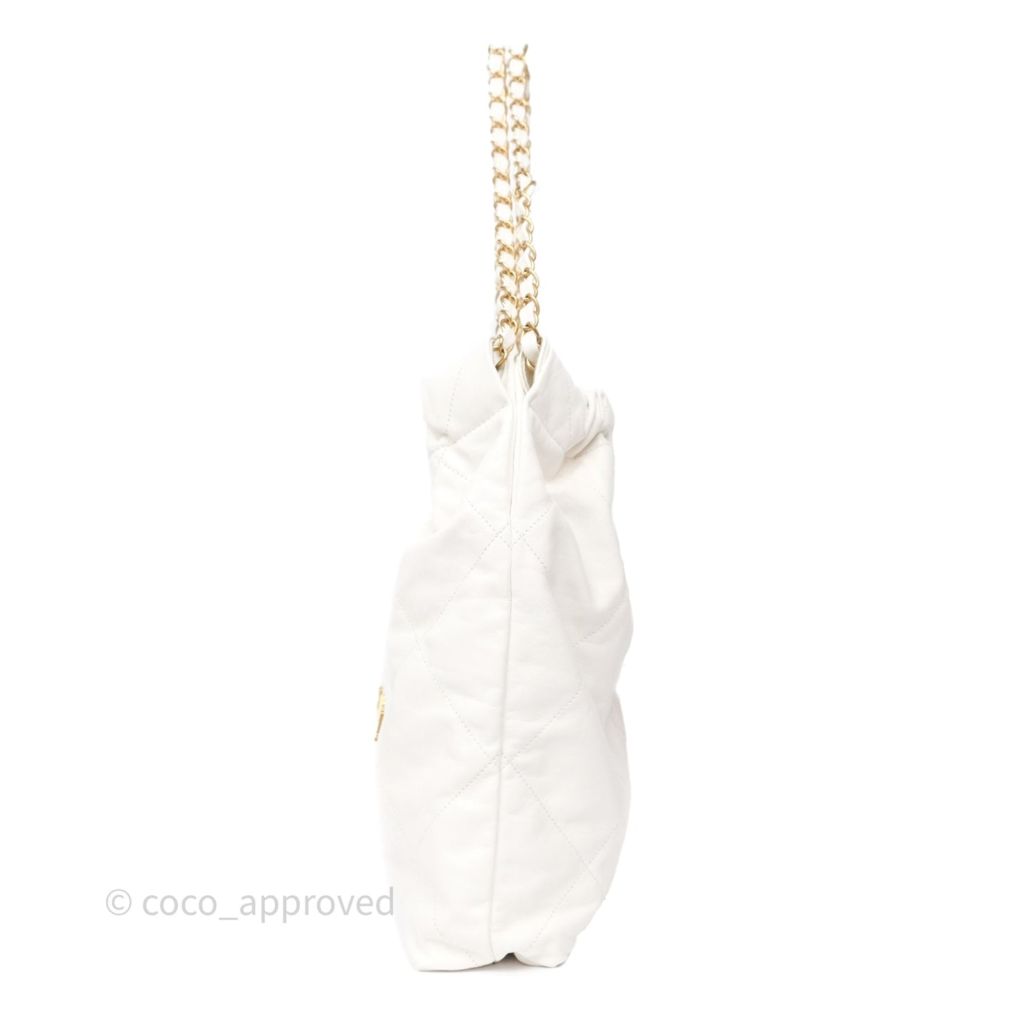 Chanel 22 Medium White Shiny Crumpled Calfskin Aged Gold Hardware