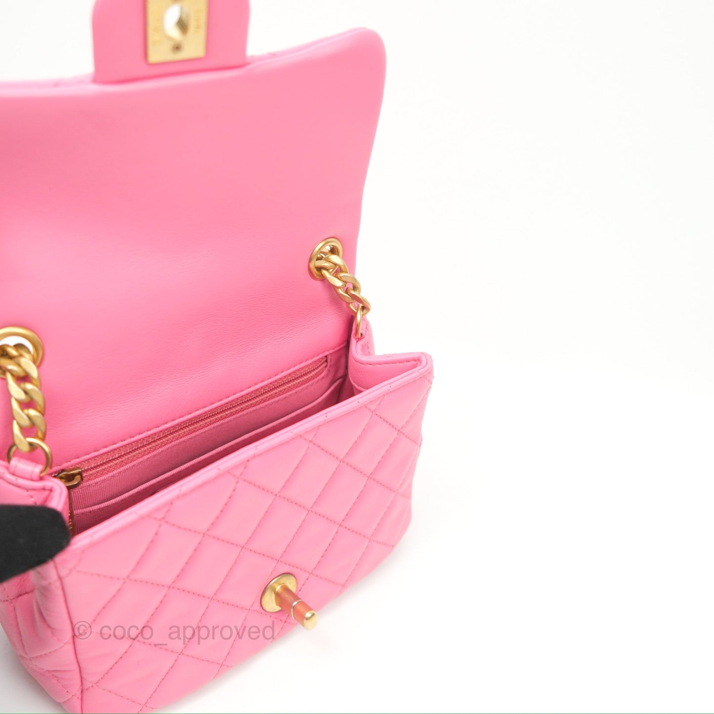 Chanel Mini Pearl Samba Square Flap Pink Lambskin Aged Gold Hardware 21P