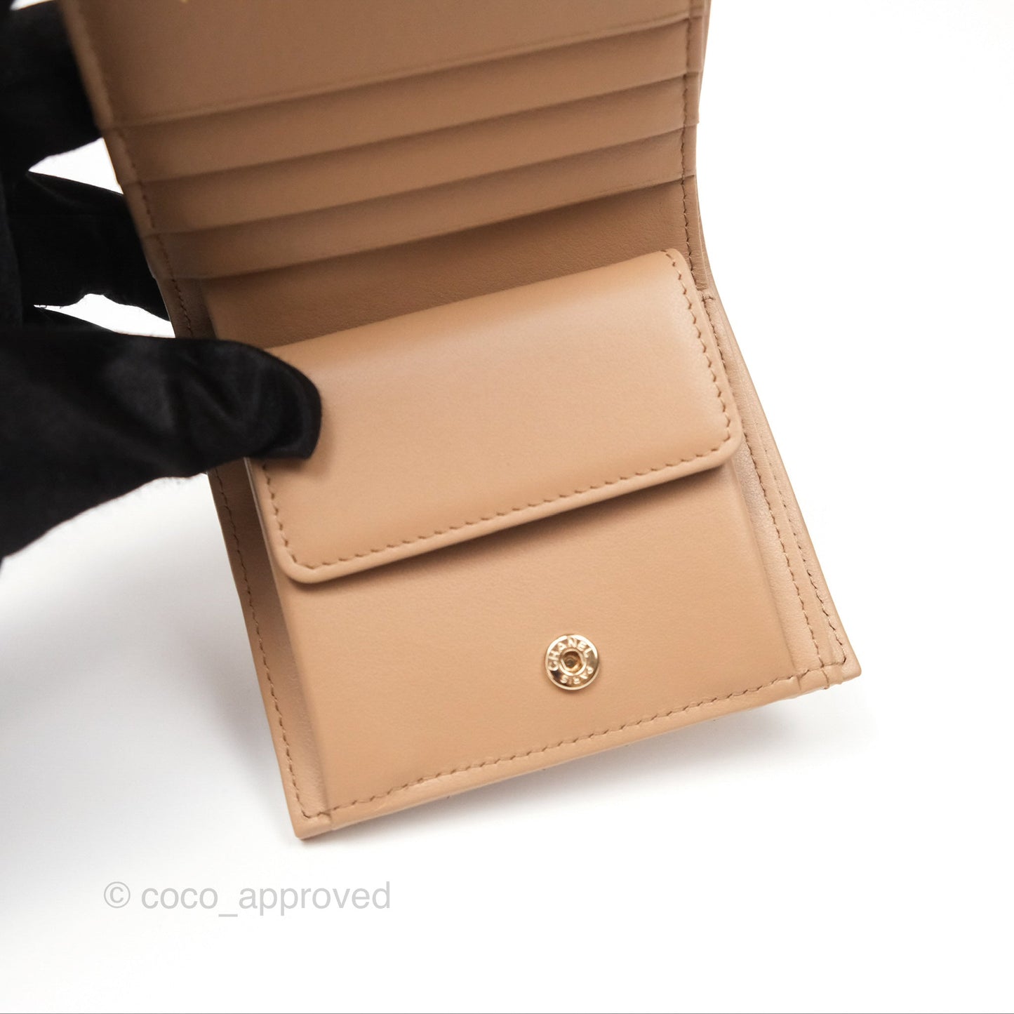Chanel Short Wallet Beige Caviar Gold Hardware 22K