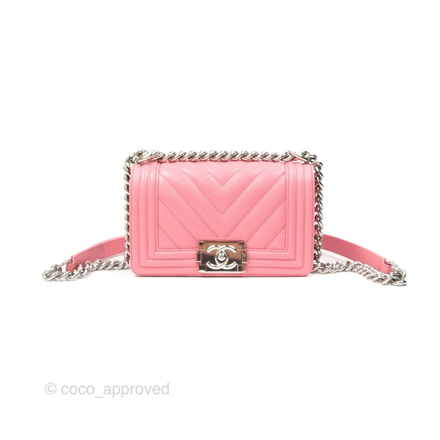 Chanel Small Boy Chevron Pink Caviar Silver Hardware