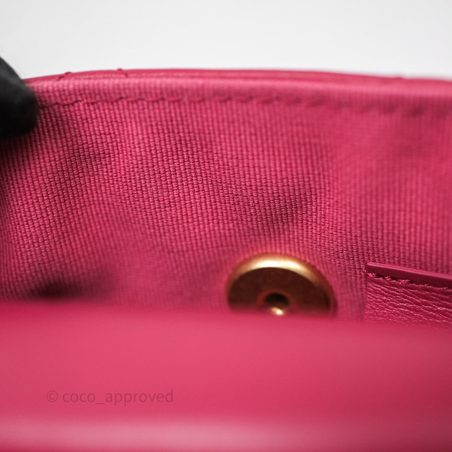 Chanel Quilted Lady Handle Flap Card Holder With Chain Dark Pink Calfskin Aged Gold Hardware