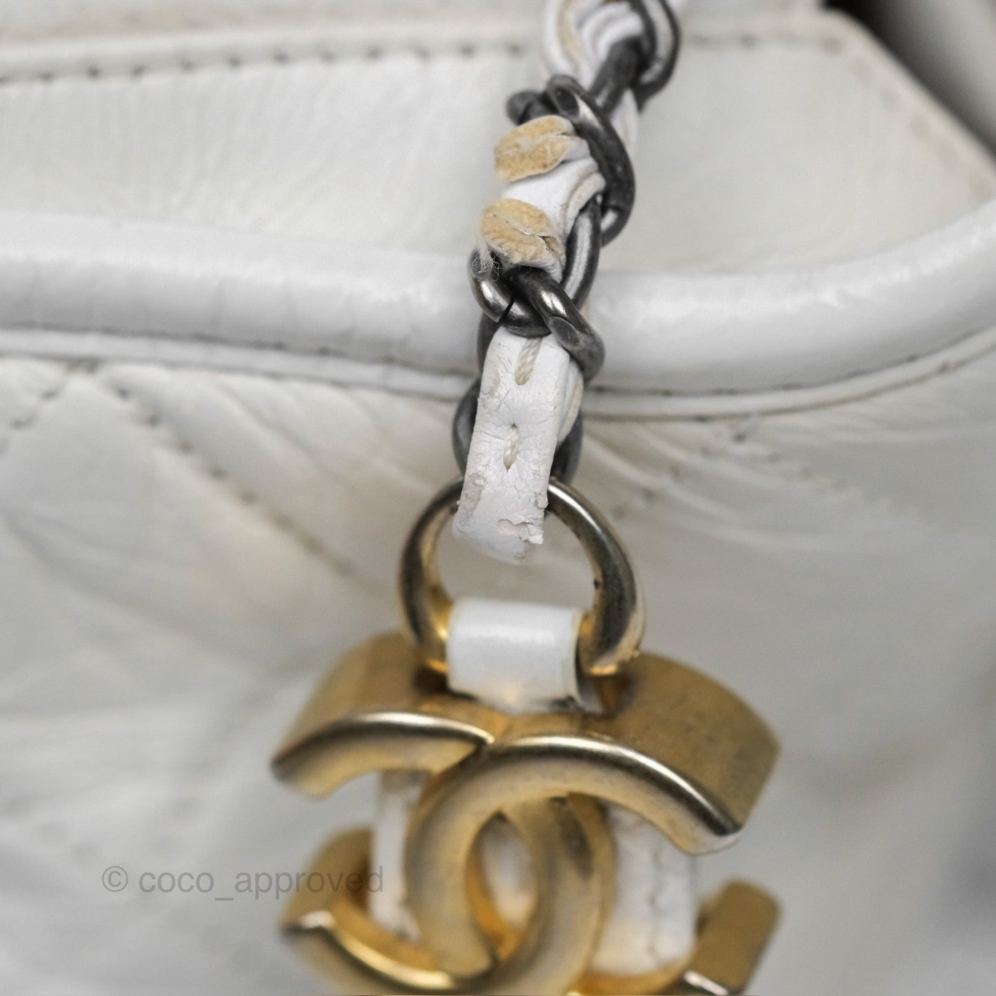 Chanel Small Gabrielle Hobo Quilted White Aged Calfskin