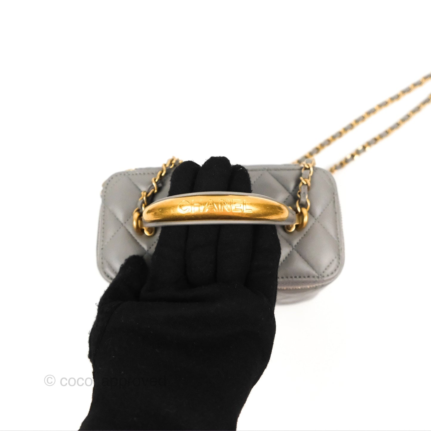 Chanel Vanity Rectangular Metal Top Handle Grey Lambskin Aged Gold Hardware