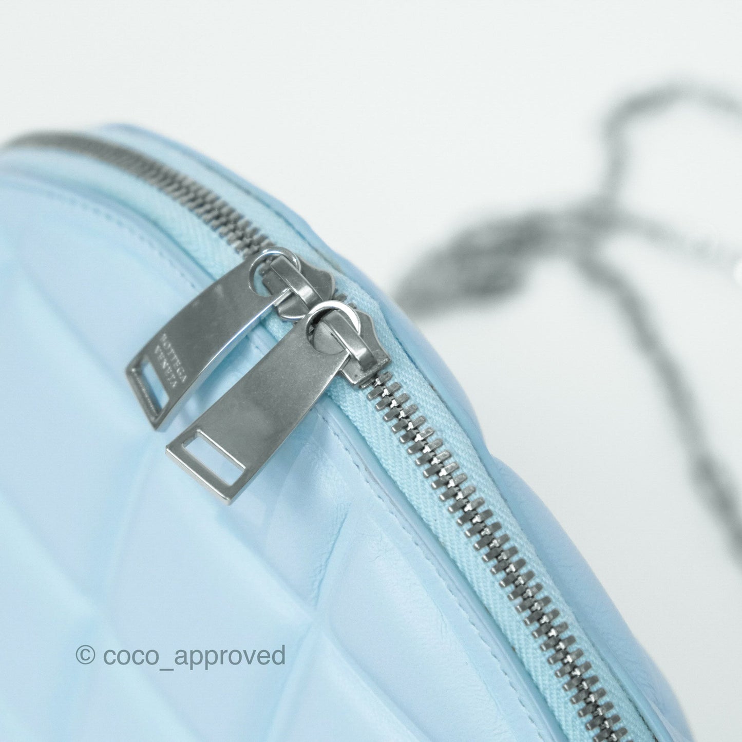Bottega Veneta Mini Half Moon Bag Topazio Blue Nappa Lambskin Silver Hardware