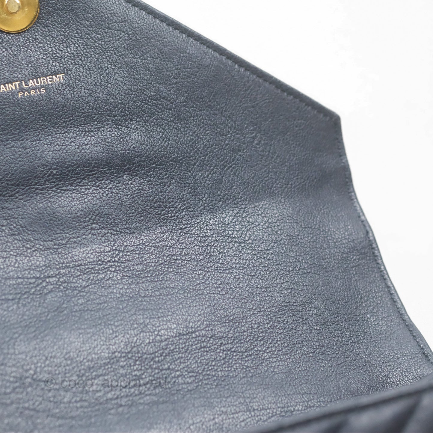 Saint Laurent Chevron Medium College Navy Chain Bag Gold Hardware