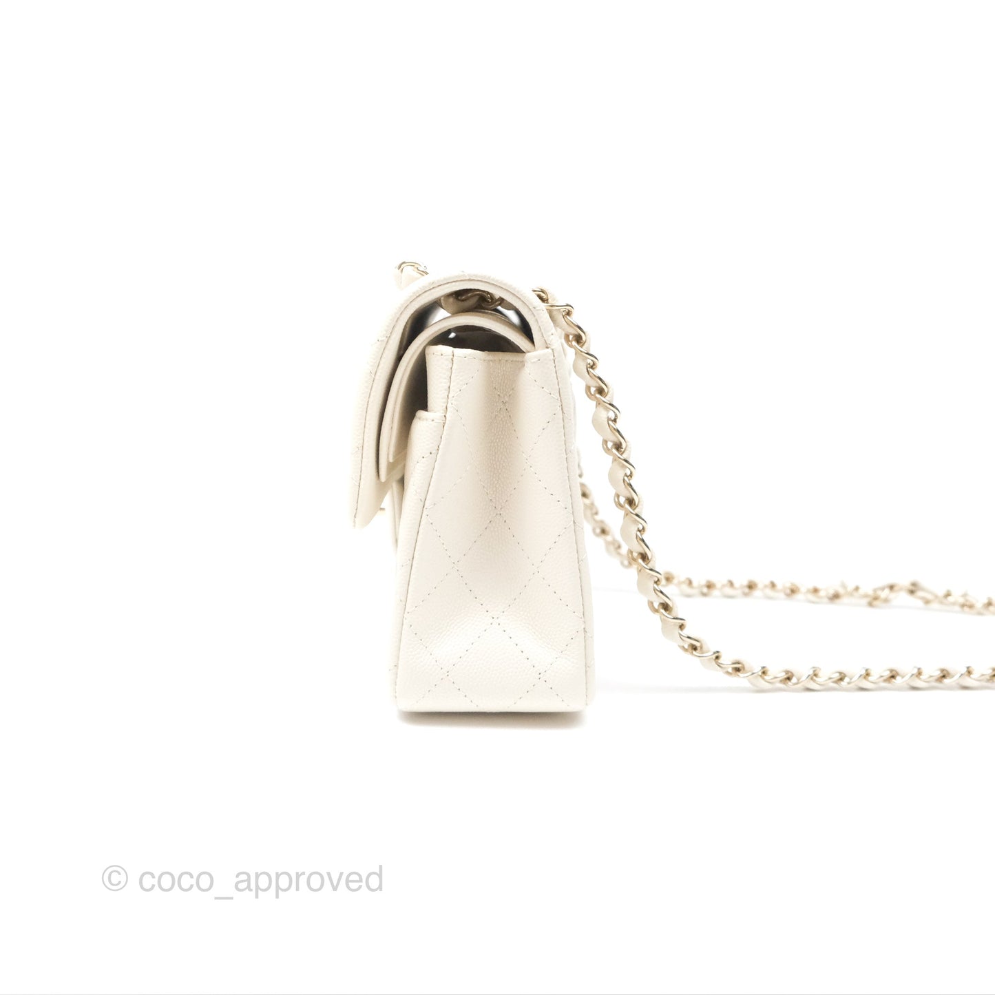 Chanel Small Classic Quilted Flap Light Ivory Caviar Gold Hardware