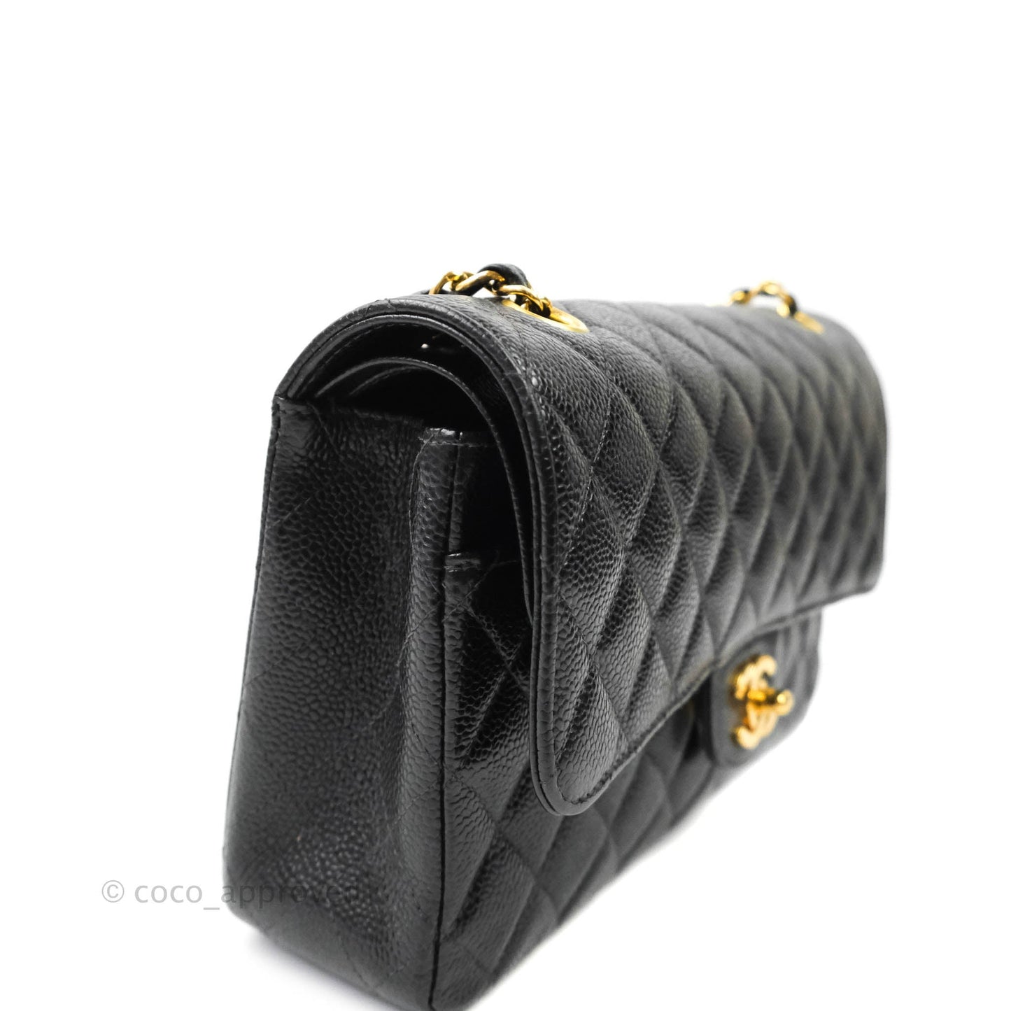 Chanel Vintage Quilted M/L Medium Double Flap Black Caviar 24K Gold Hardware