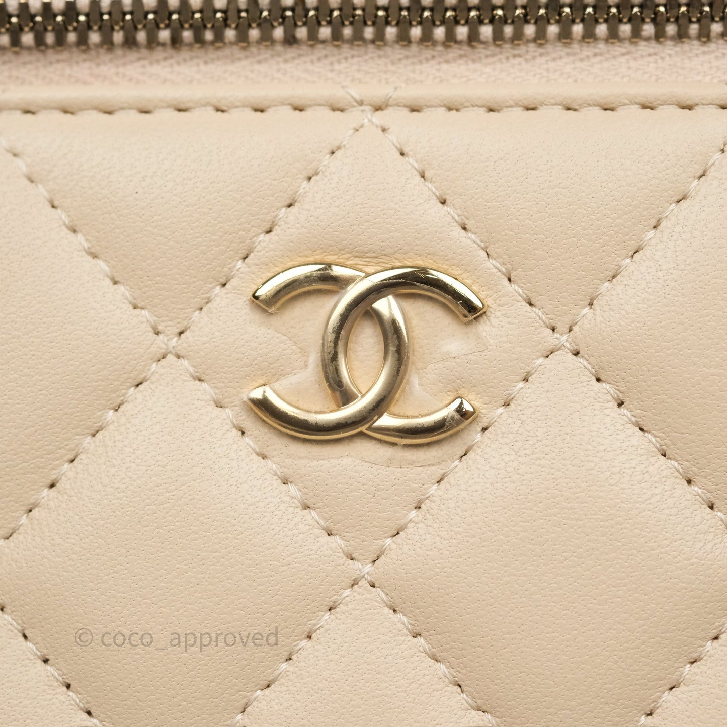 Chanel Vanity Rectangular Top Handle Ecru/Beige Lambskin Gold Hardware 23P