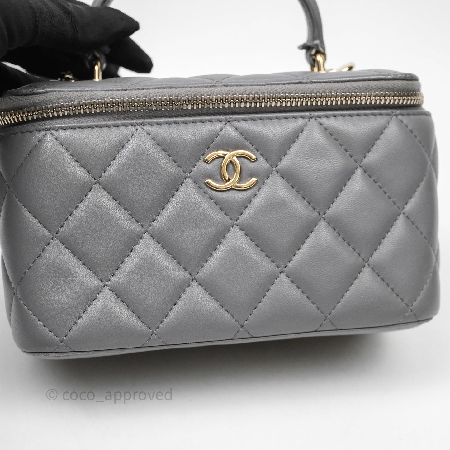 Chanel Vanity Rectangular Top Handle Grey Lambskin Gold Hardware