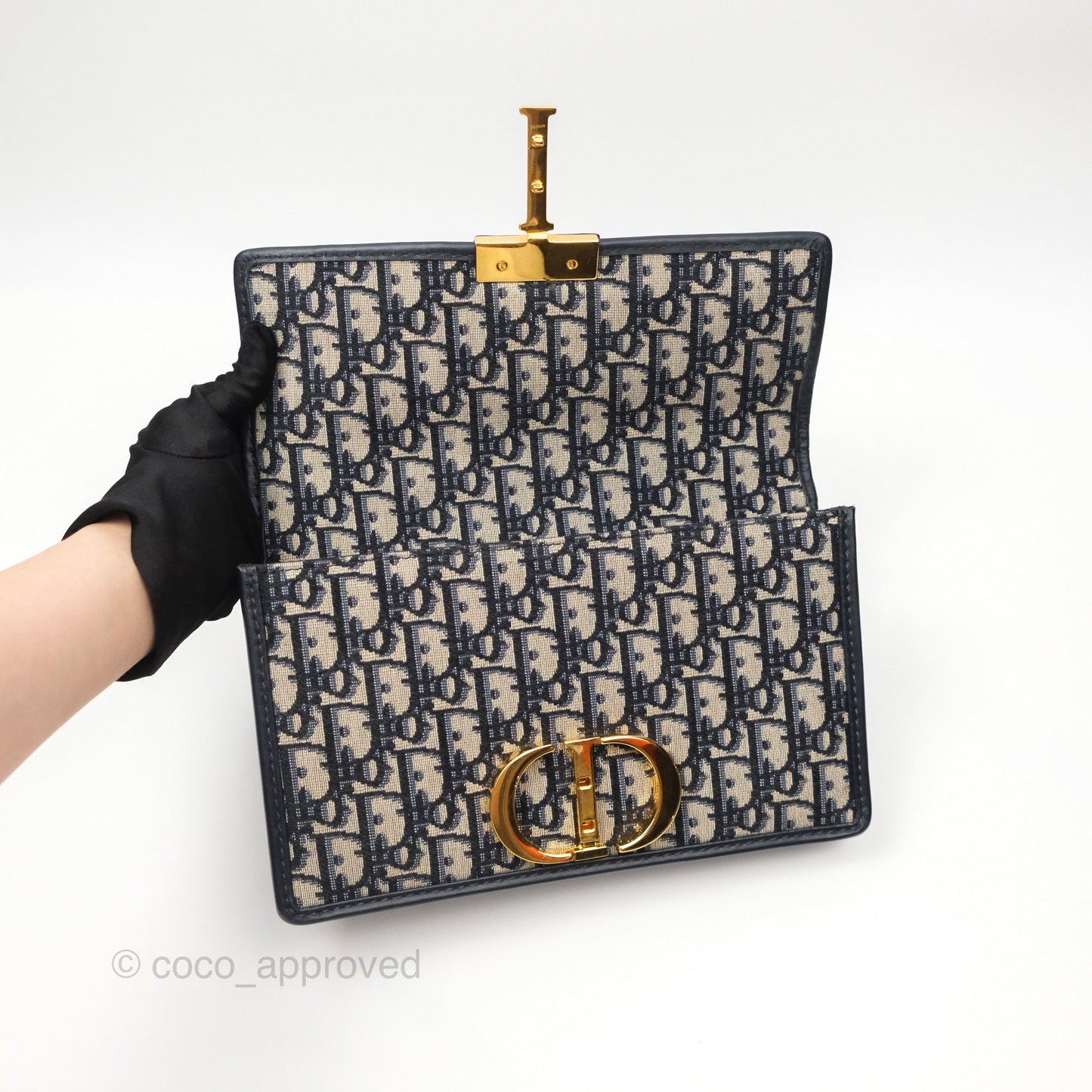 Christian Dior 30 Montaigne with Chain Blue Dior Oblique Jacquard