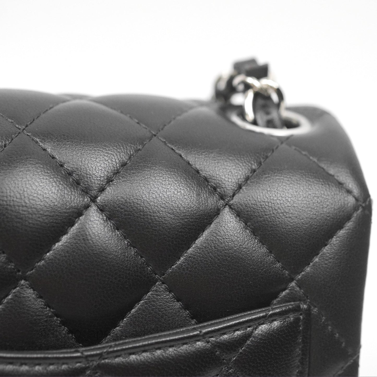 Chanel Mini Square Flap Quilted Black Lambskin Silver Hardware