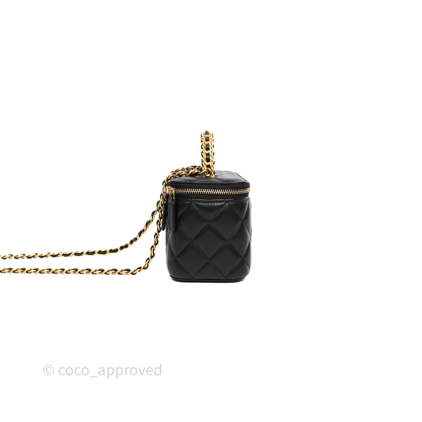 Chanel Top Handle Vanity Rectangular Black Lambskin Aged Gold Hardware