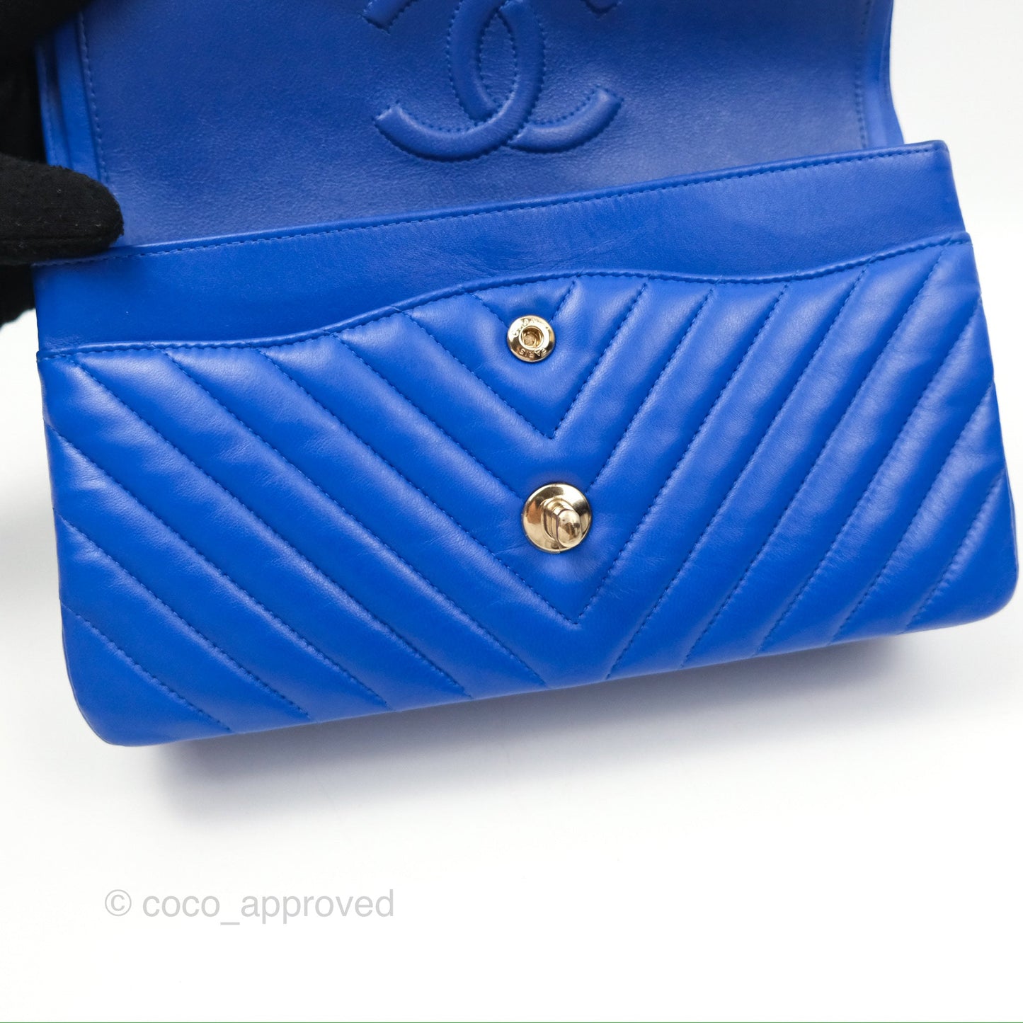 Chanel Medium Classic Flap Chevron Blue Lambskin Gold Hardware