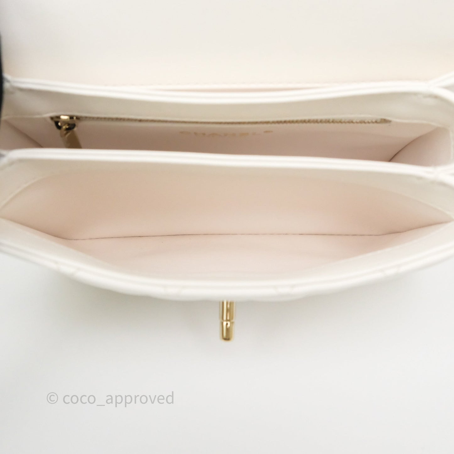 Chanel Mini Trendy CC Handle Bag Lacquered Logo White Lambskin