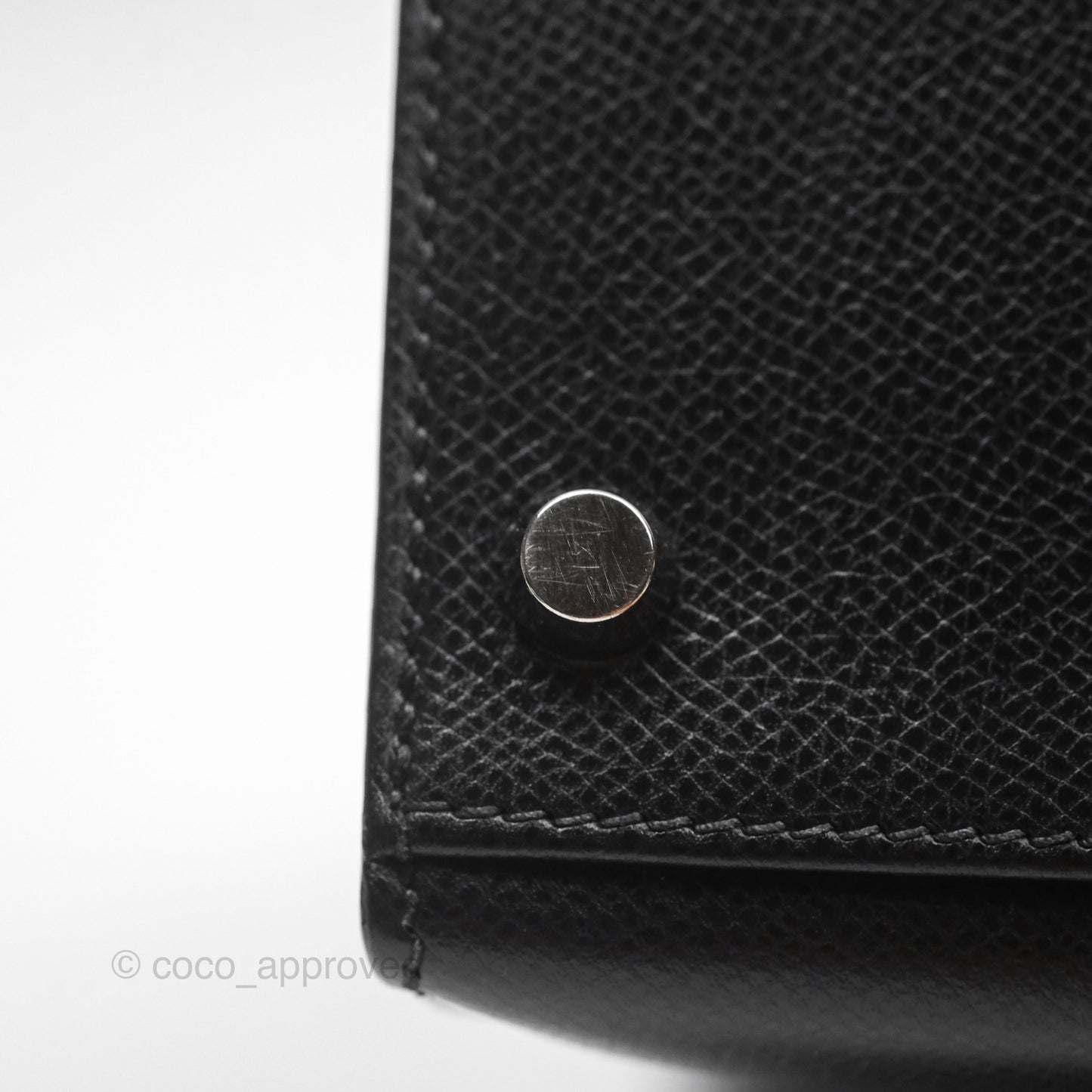 Hermès Vintage Kelly 28 Sellier Noir 89 Courchevel Palladium Hardware