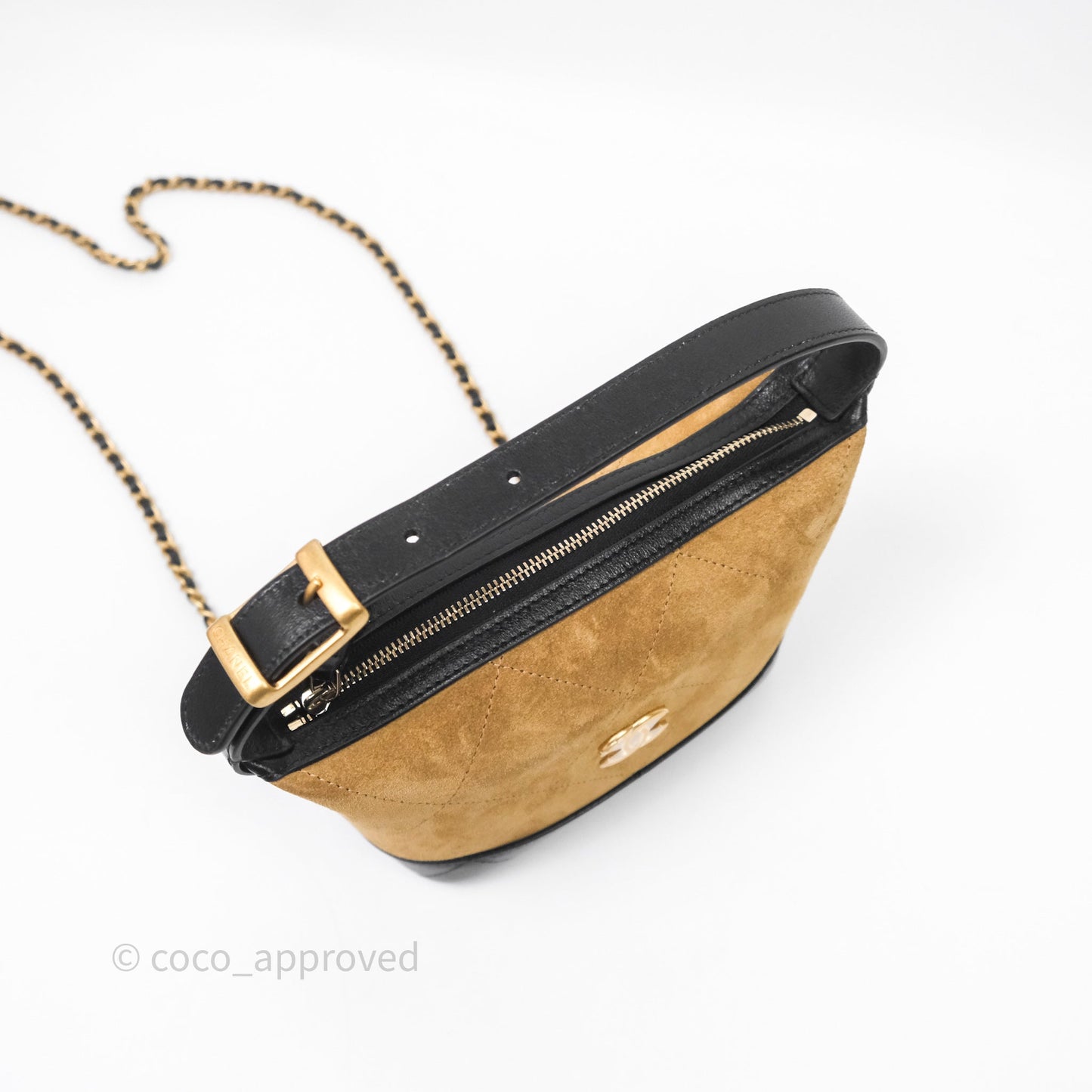 Chanel Hobo with Chain Brown Suede/ Black Calfskin Gold Hardware