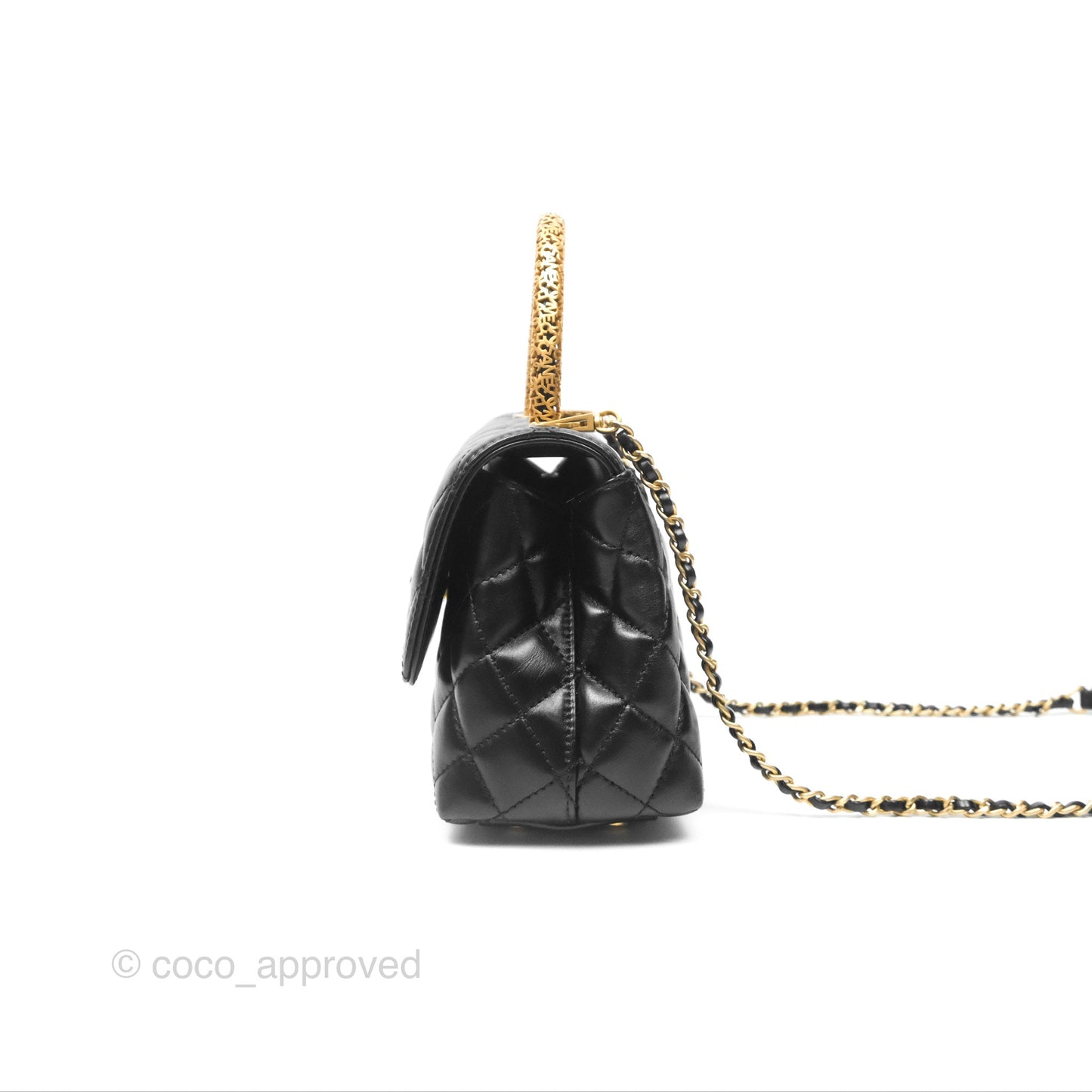 Chanel Small Coco Handle Quilted Black Calfskin Aged Gold Hardware