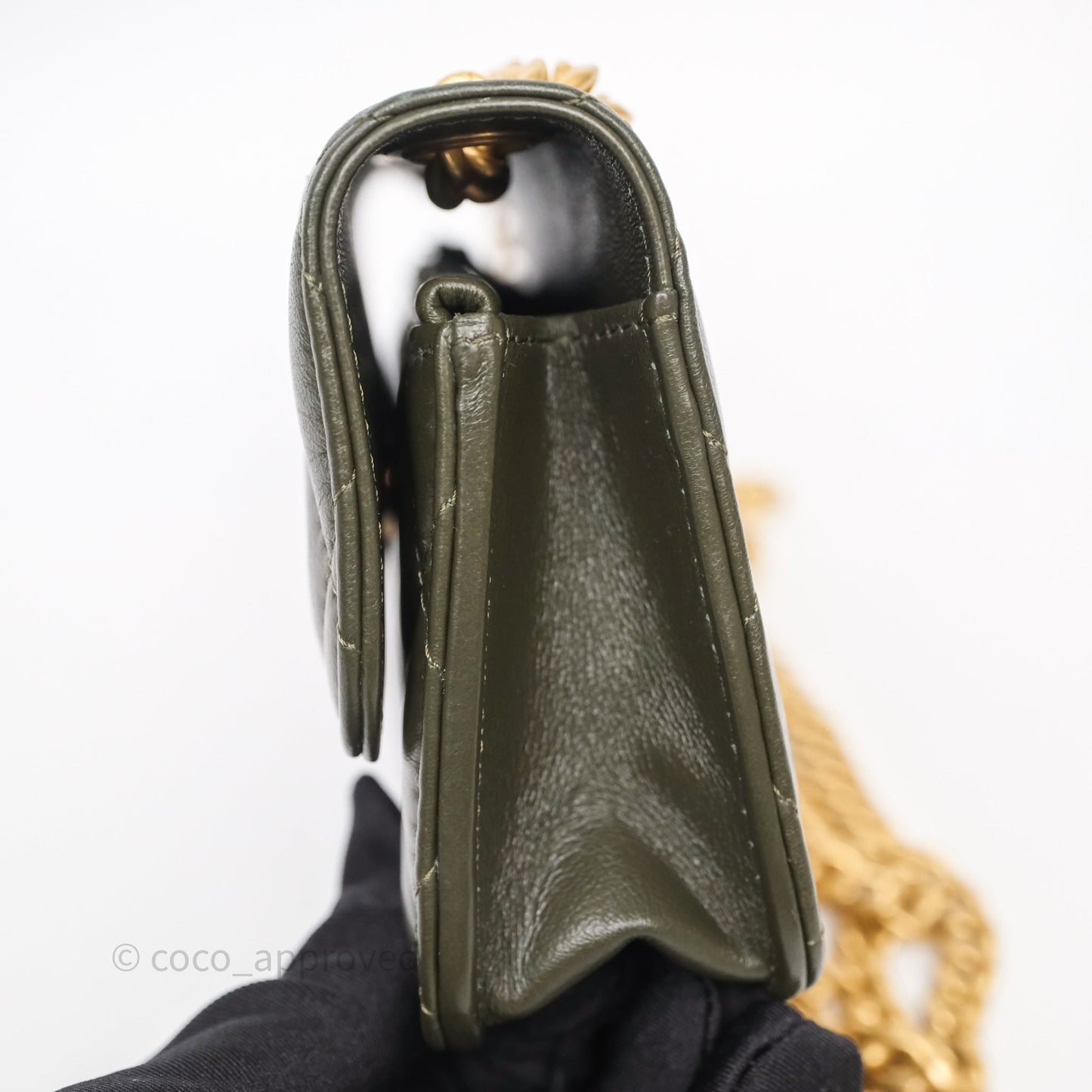 Chanel All Slide Adjustable Chain Phone Holder WOC Olive Green Lambskin