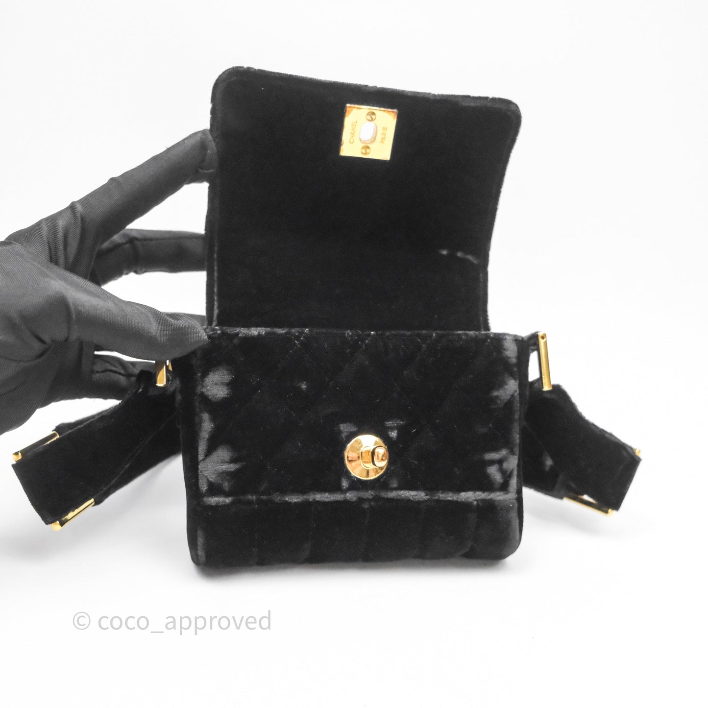Chanel Vintage Mini Flap Bag Black Velvet Gold Hardware