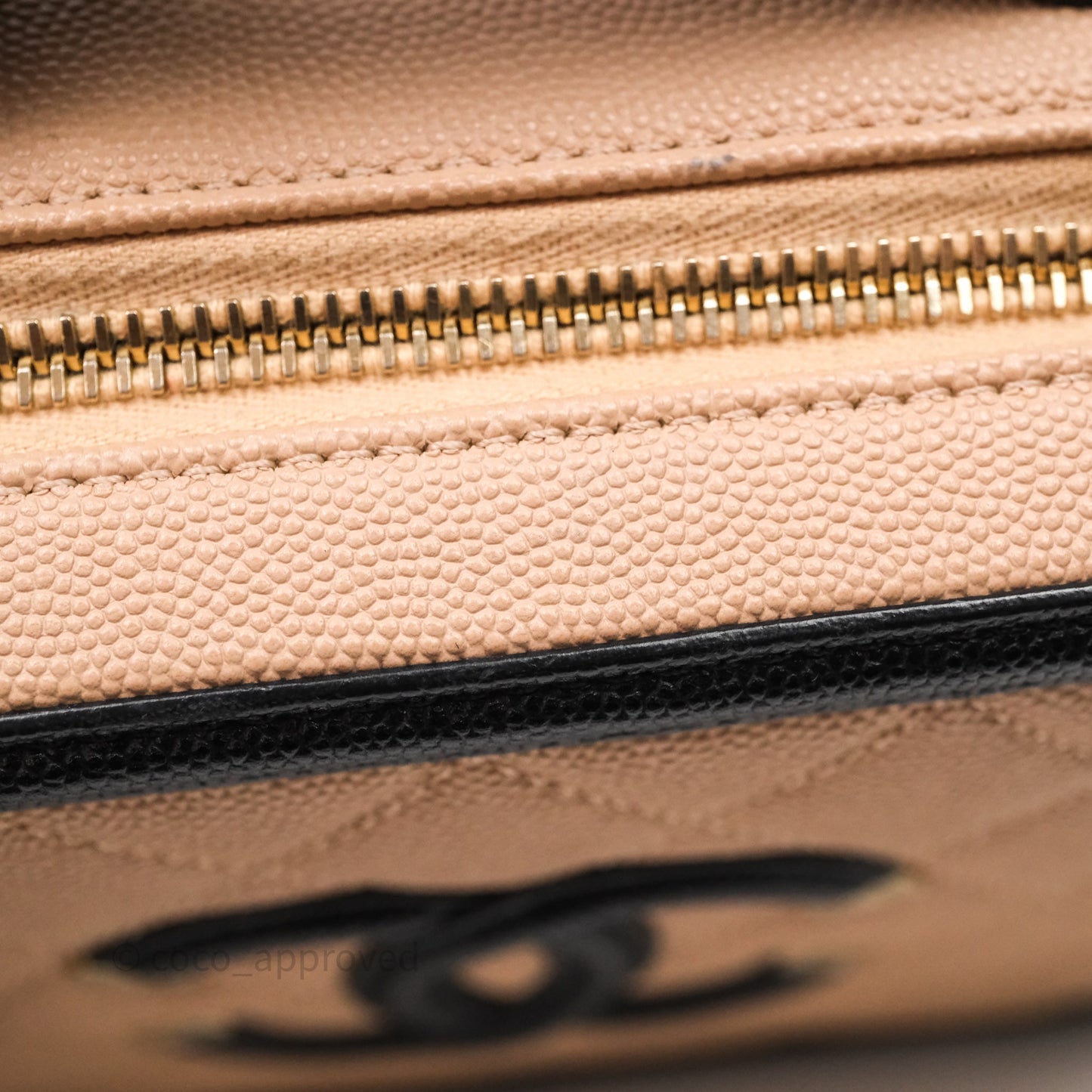 Chanel Quilted New Small CC Filigree Vanity Case Beige Caviar Gold Hardware