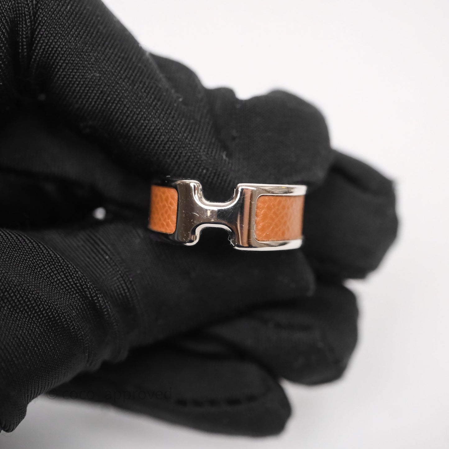 Hermès Olympe Ring Medium Model Gold 37 Epsom Silver Hardware