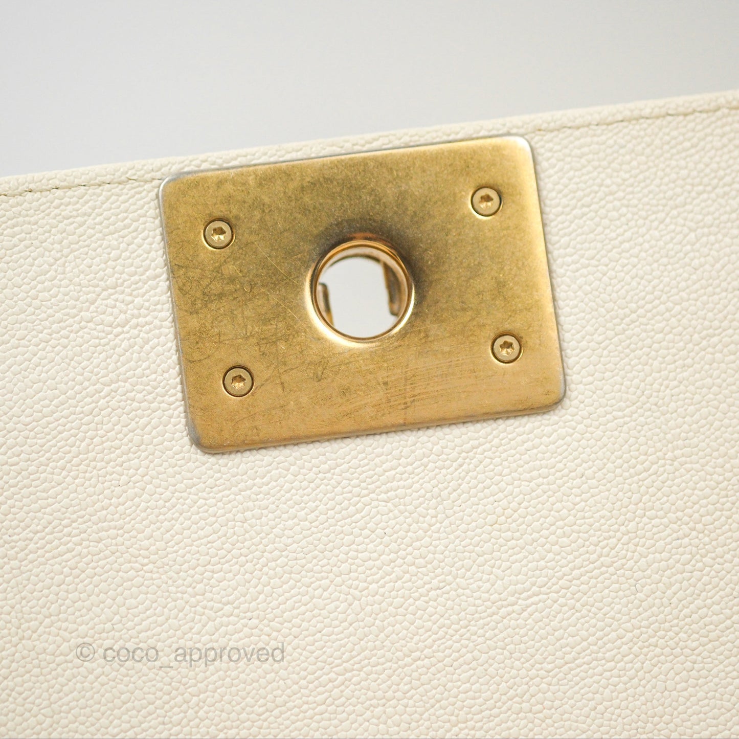 Chanel Medium Boy Quilted Ivory Caviar Aged Gold Hardware