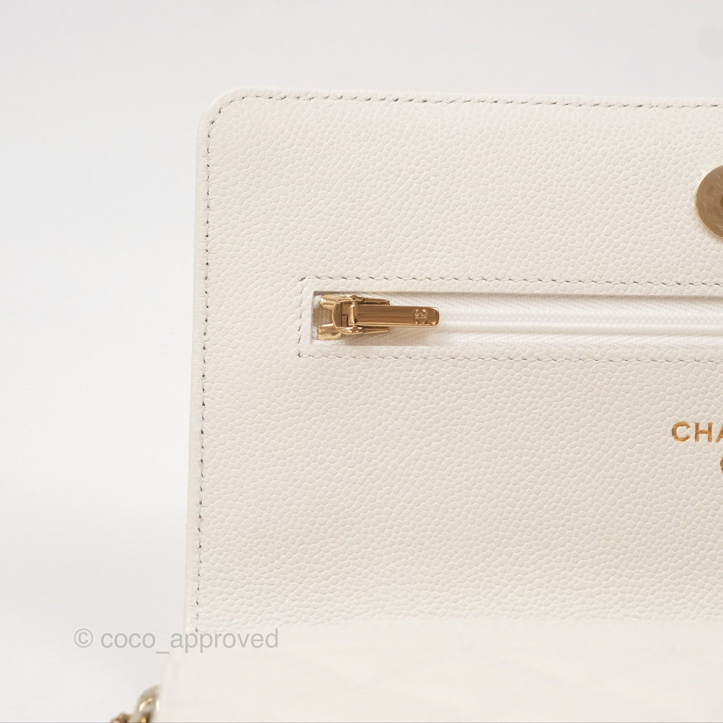 Chanel Quilted Classic Wallet on Chain WOC White Caviar Gold Hardware