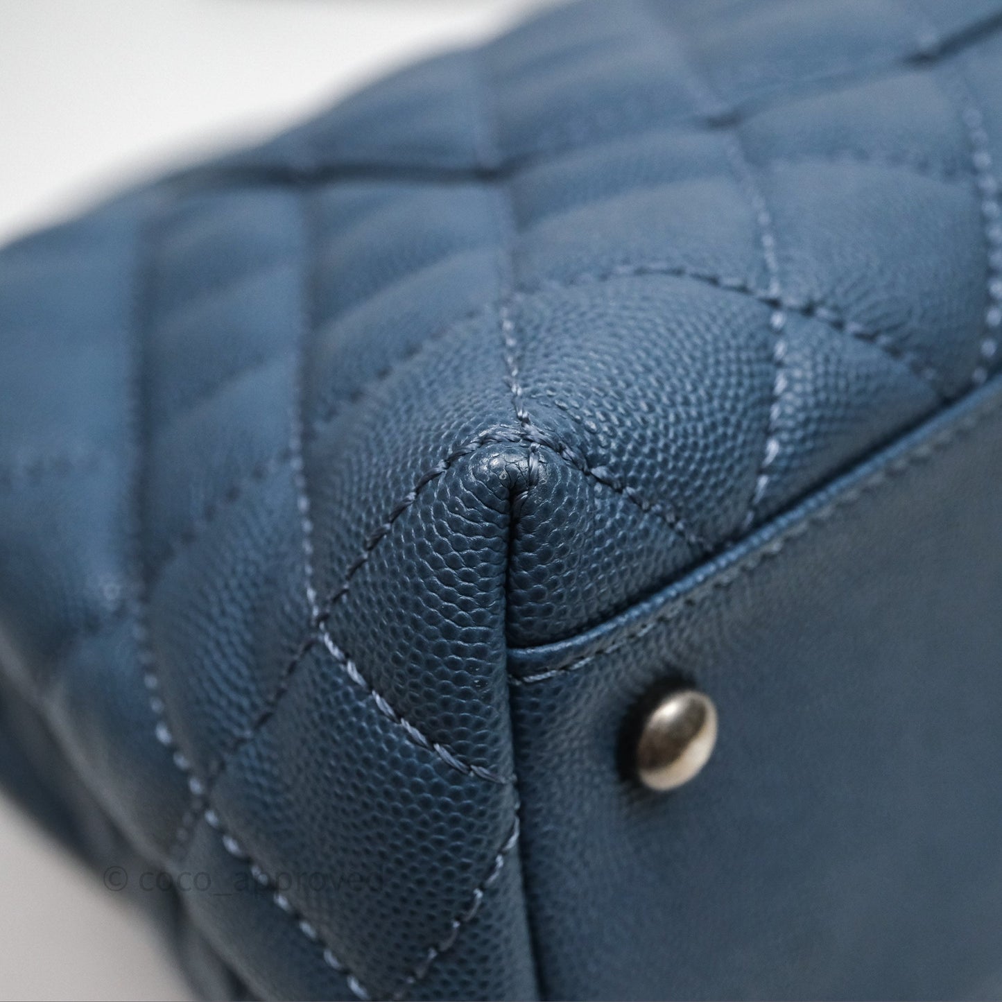 Chanel Medium Coco Handle Quilted Aged Caviar Dark Blue Ruthenium Hardware