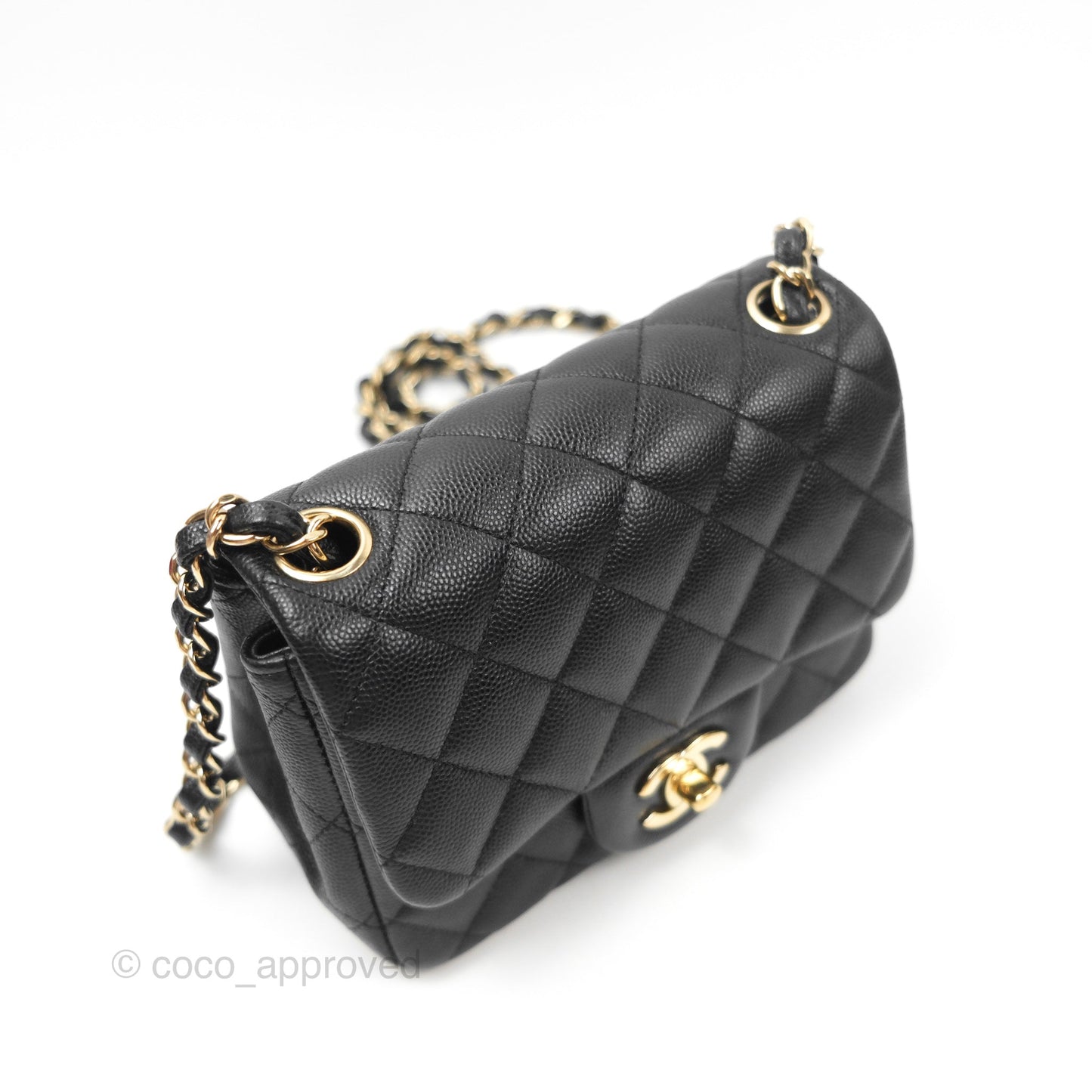Chanel Quilted Mini Square Flap Black Caviar Gold Hardware