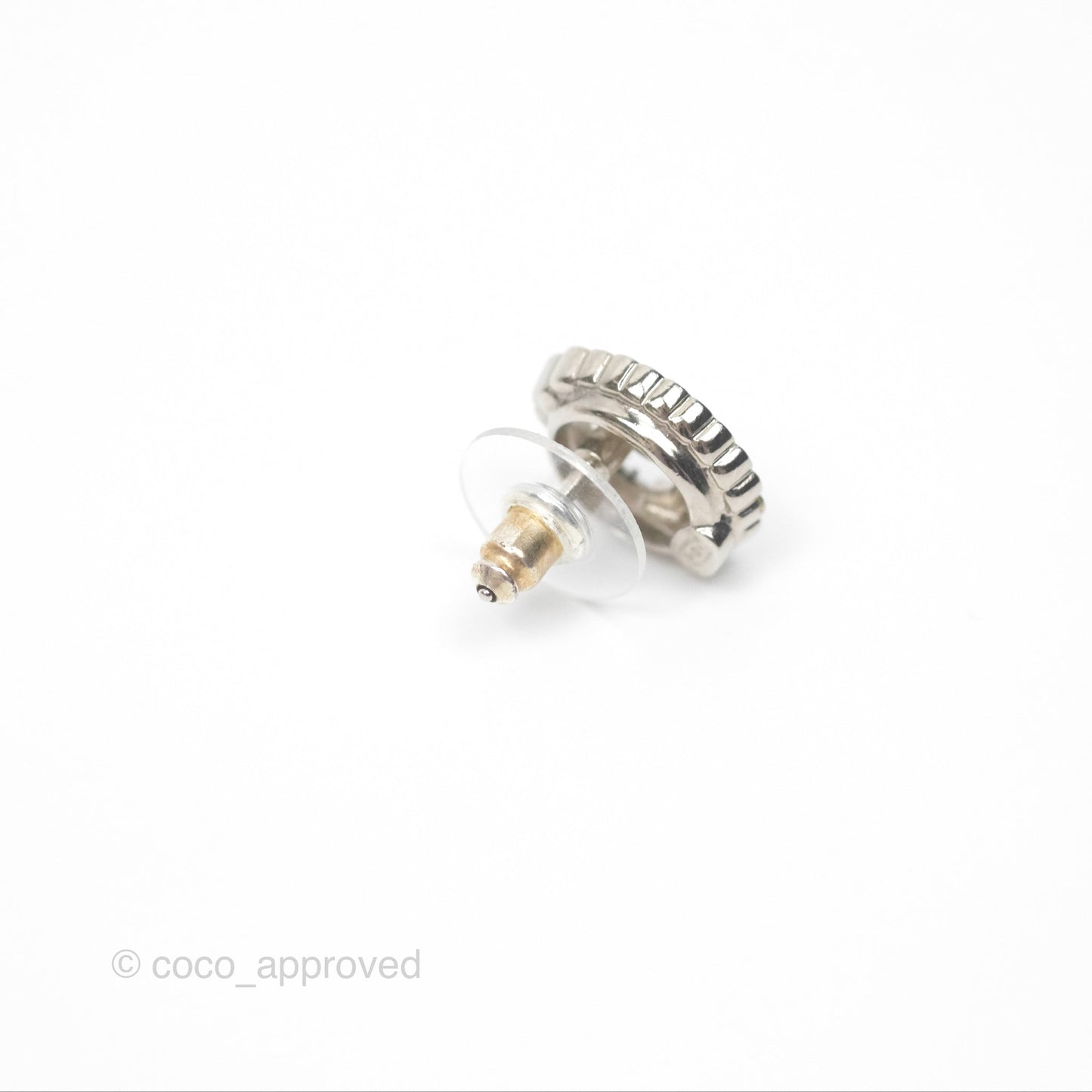 Chanel Crystal CC Earrings Silver Tone 22B