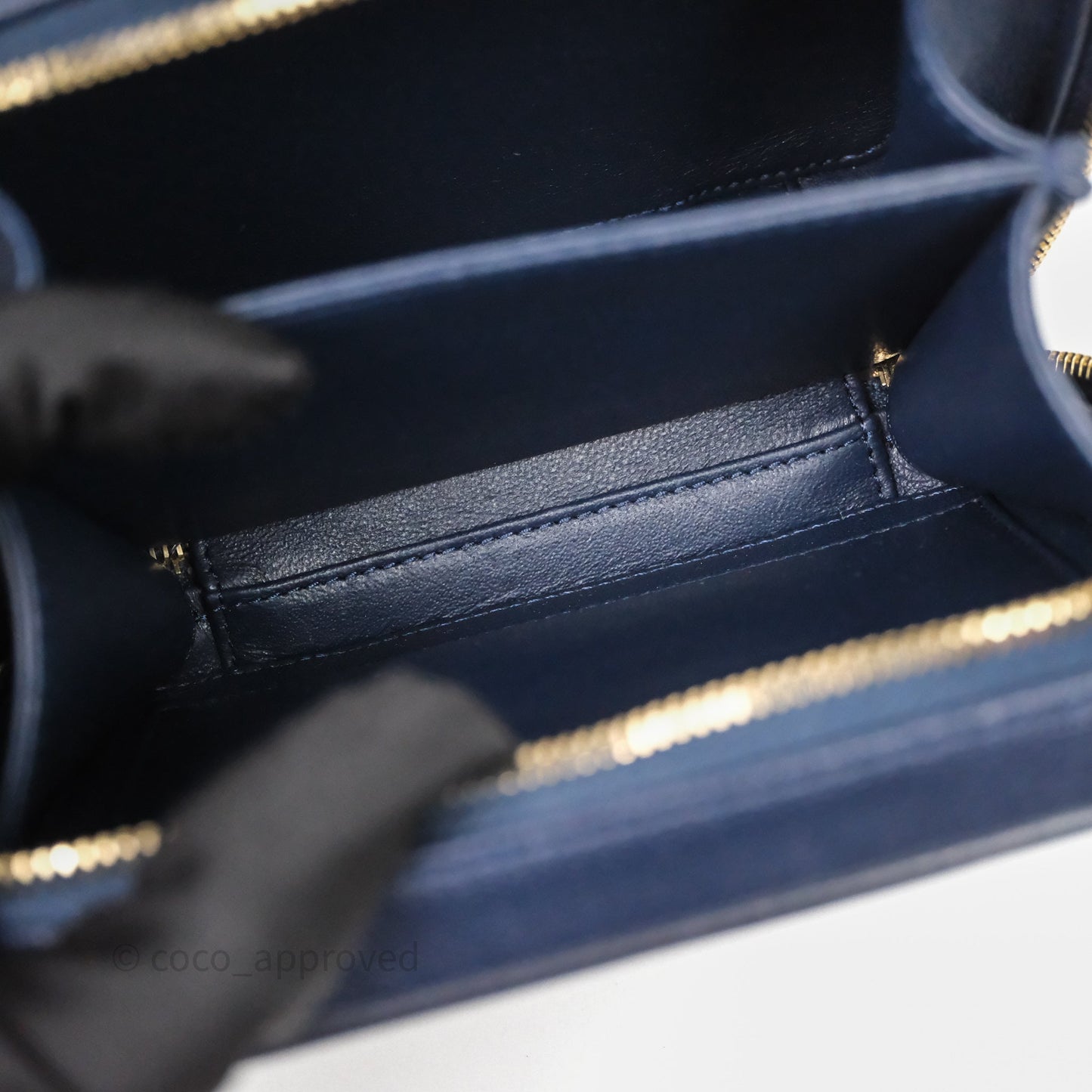Chanel Quilted Small CC Filigree Vanity Case Navy Caviar Gold Hardware
