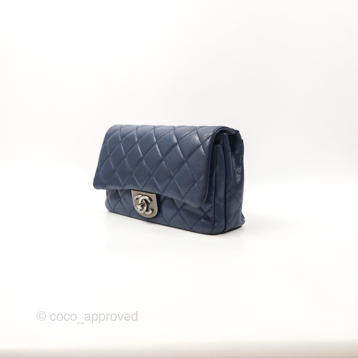 Chanel Quilted Small Double Carry Waist Chain Flap Dark Blue Shiny Goatskin