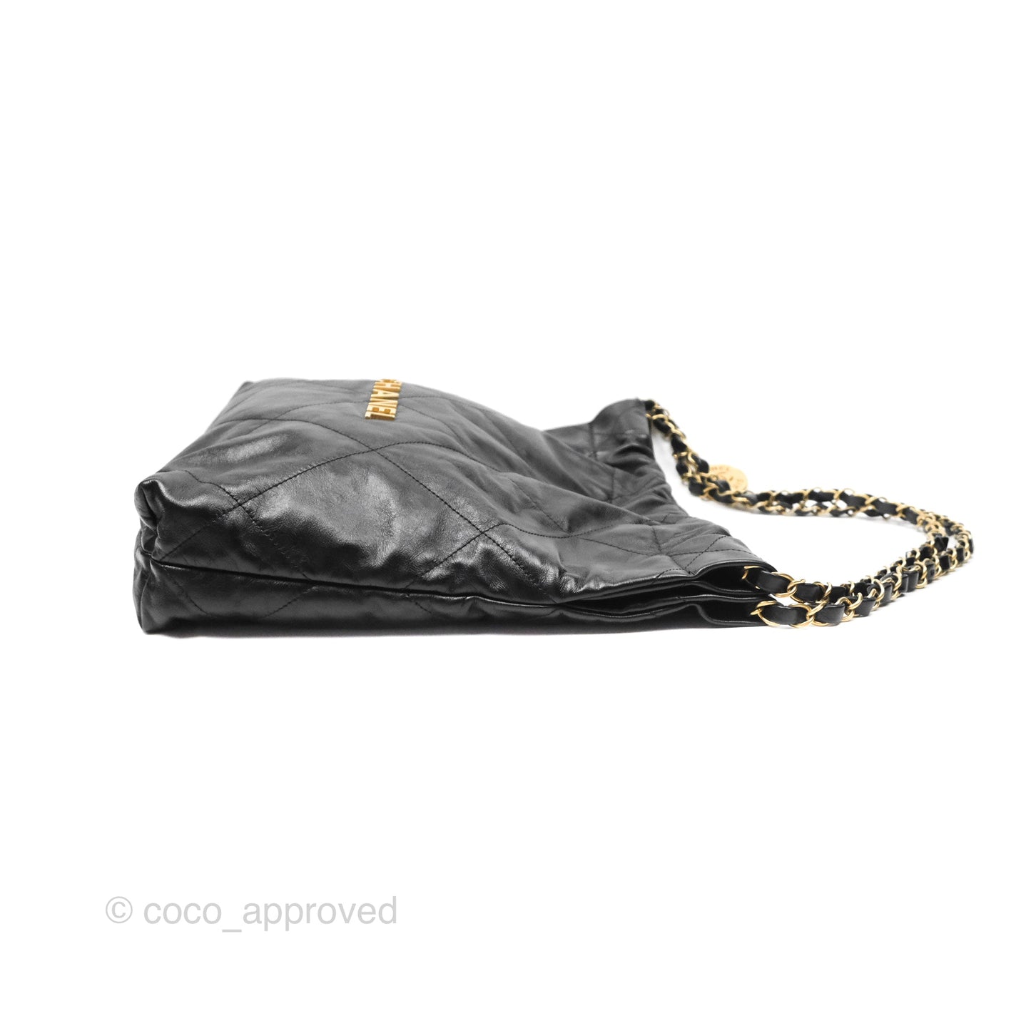 Chanel 22 Small Black Shiny Crumpled Calfskin Aged Gold Hardware