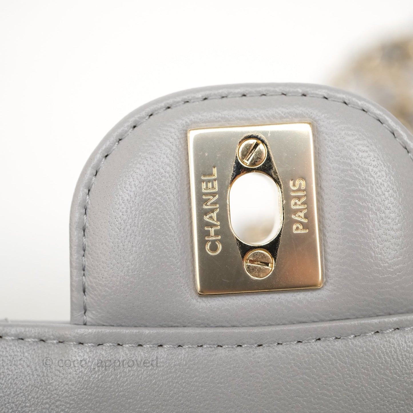 Chanel Mini Rectangular Chevron Grey Lambskin Light Gold Hardware