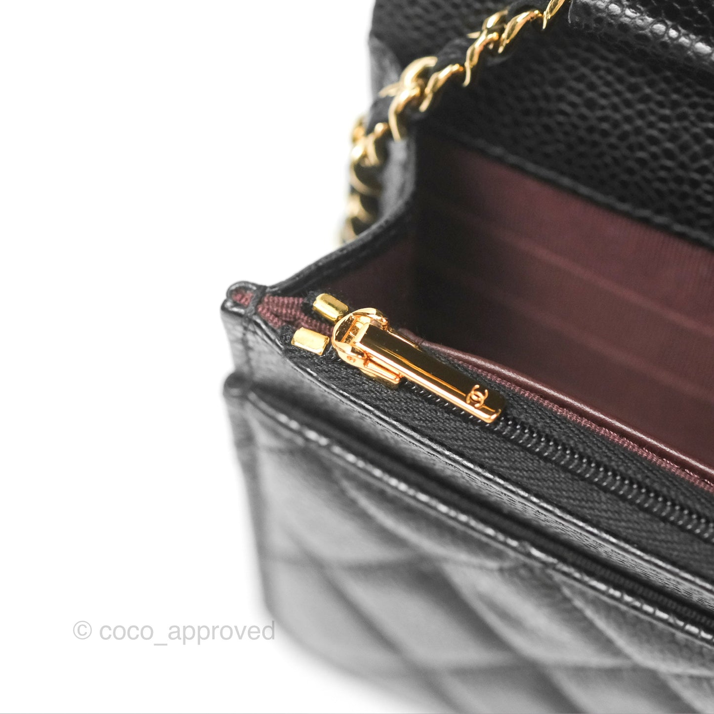 Chanel Classic Quilted Wallet On Chain WOC Black Caviar Gold Hardware