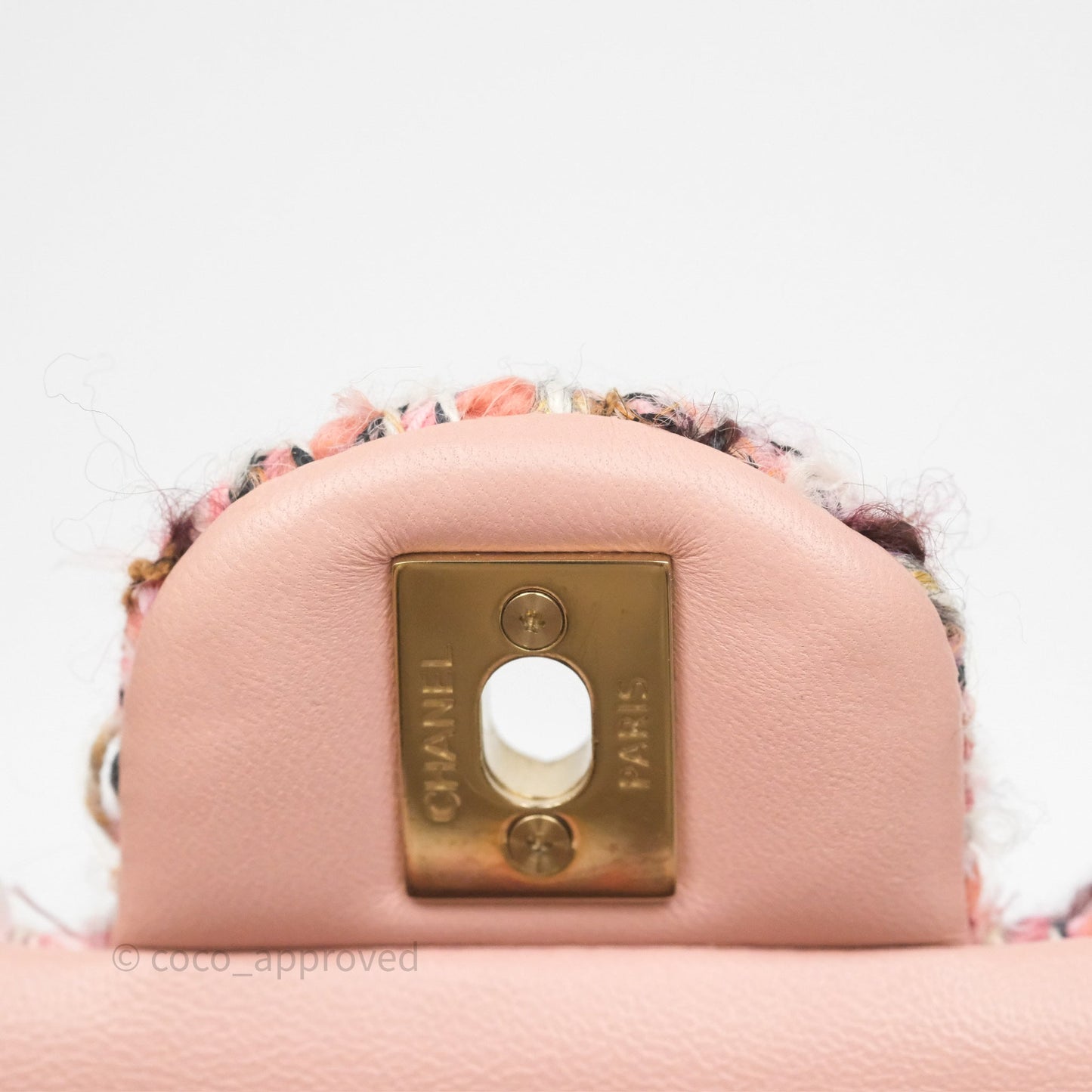 Chanel Mini Rectangular Pink Burgundy Tweed Gold Hardware 23K