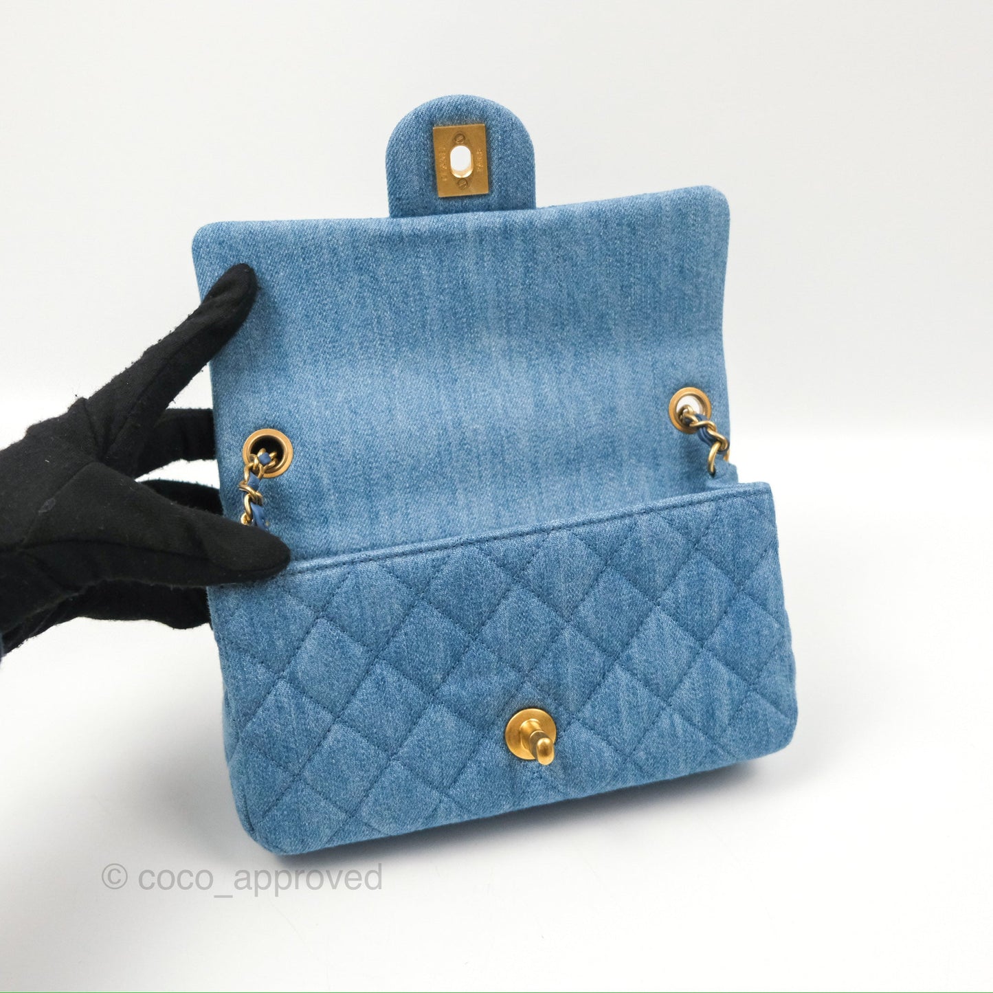 Chanel Mini Rectangular Pearl Crush Quilted Denim Aged Gold Hardware 22C