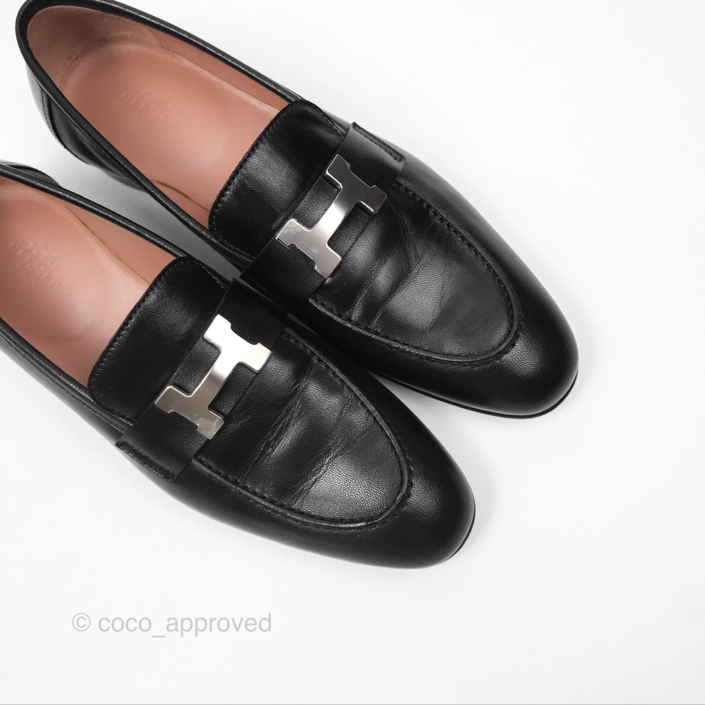 Hermès Paris Loafer Black Goatskin Palladium H Buckle Size 37.5