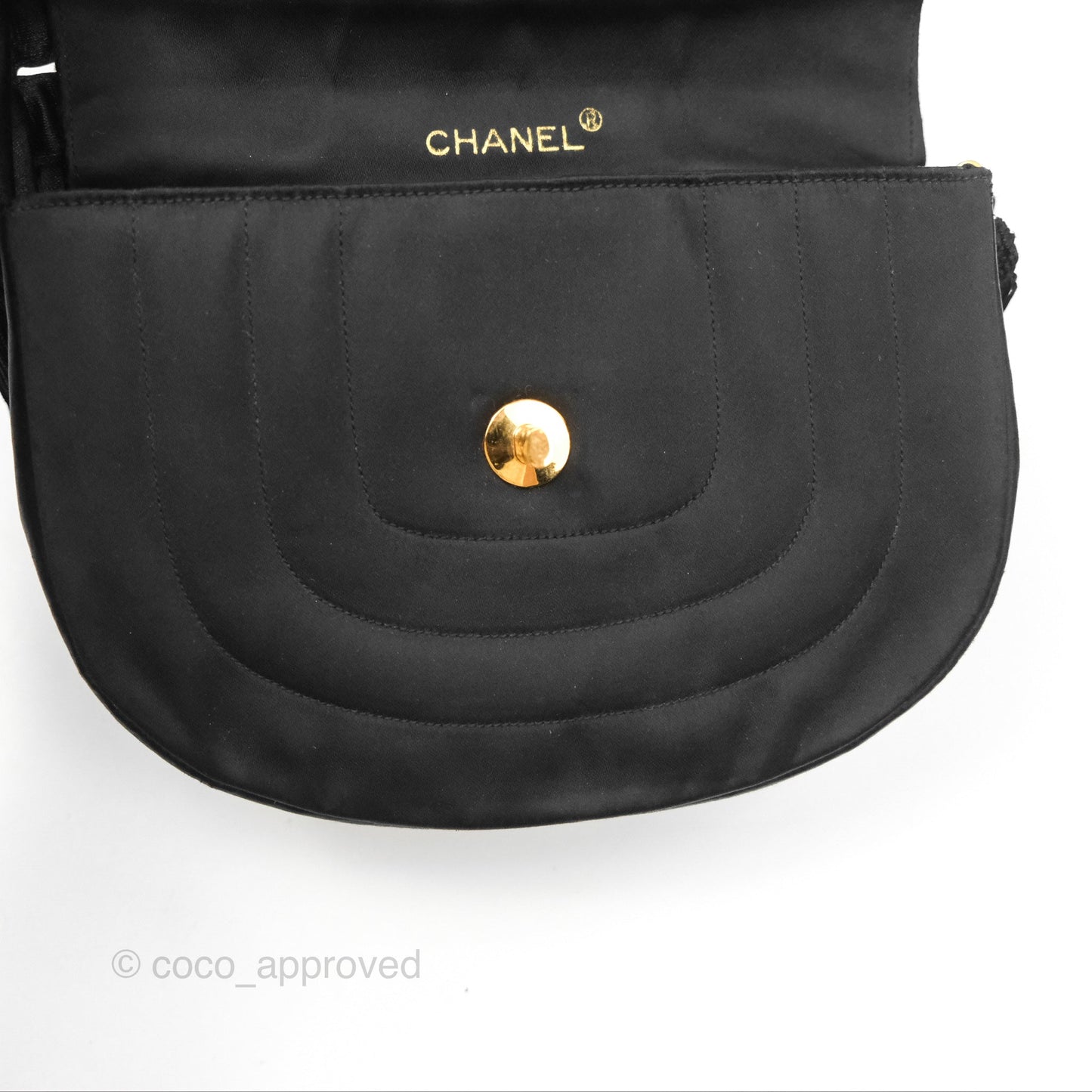 Chanel Vintage Half Moon Tassel Flap Black Satin 24K Gold Hardware
