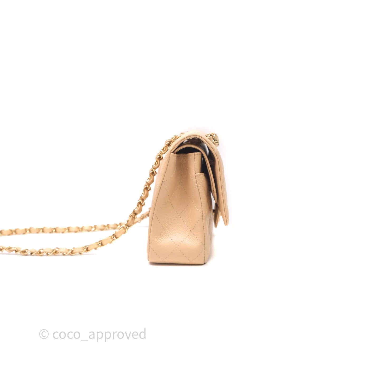 Chanel Classic M/L Medium Flap Quilted Beige Caviar Gold Hardware