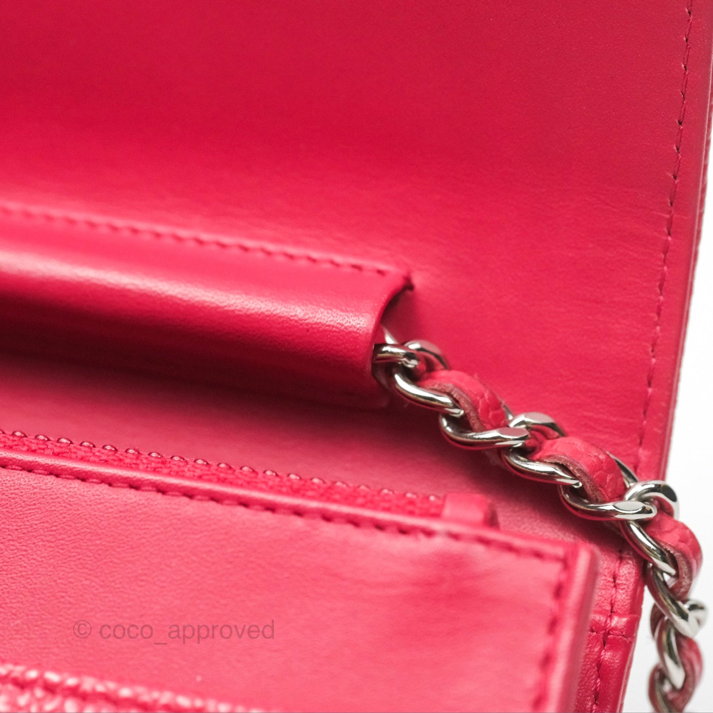 Chanel CC Wallet On Chain WOC Dark Pink Caviar Silver Hardware