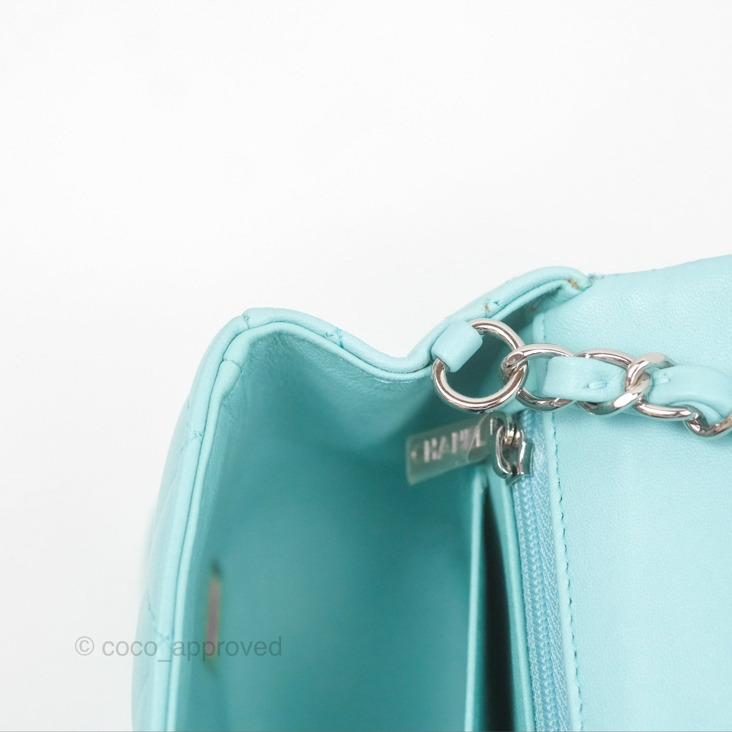 Chanel Quilted Mini Rectangular Flap Tiffany Blue Lambskin Silver Hardware