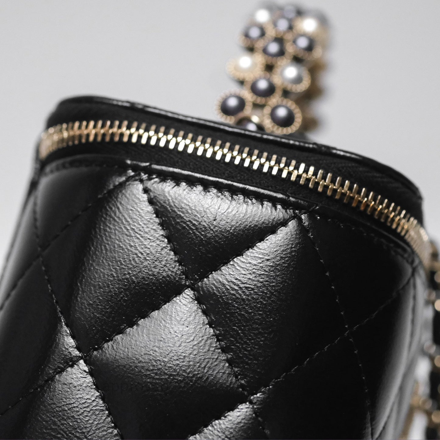 Chanel Vanity Rectangular Top Handle Black Shiny Lambskin Gold Hardware 24P