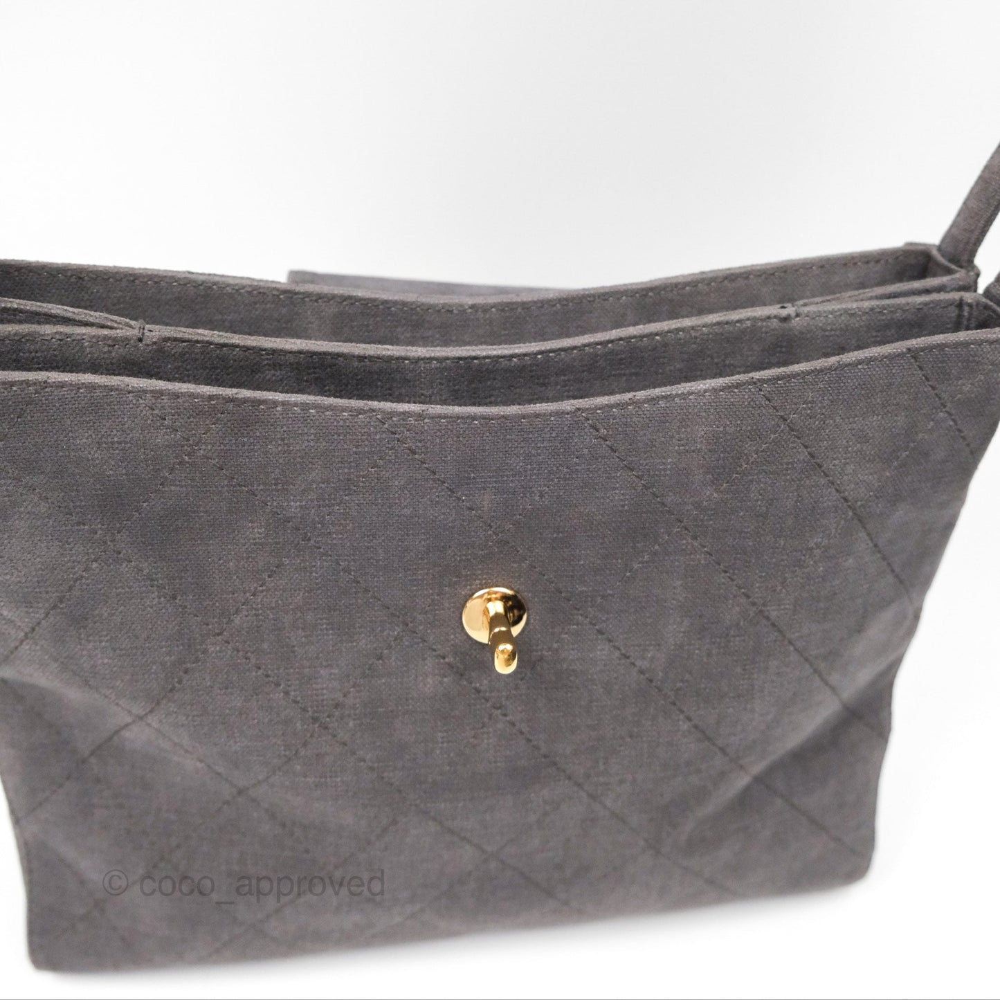 Chanel Vintage CC Lock Flap Shoulder Bag Grey Canvas 24K Gold Hardware