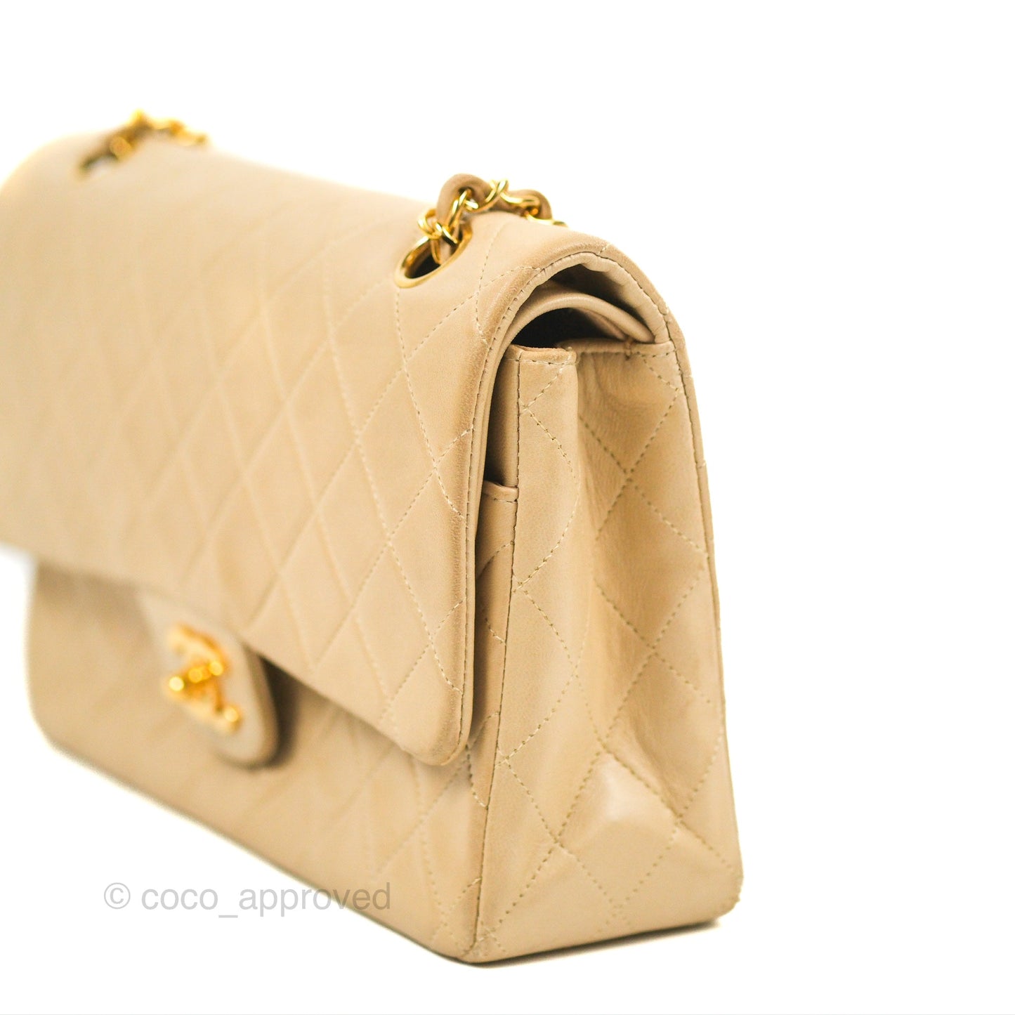 Chanel Vintage Medium Classic Flap Beige Lambskin 24K Gold Hardware