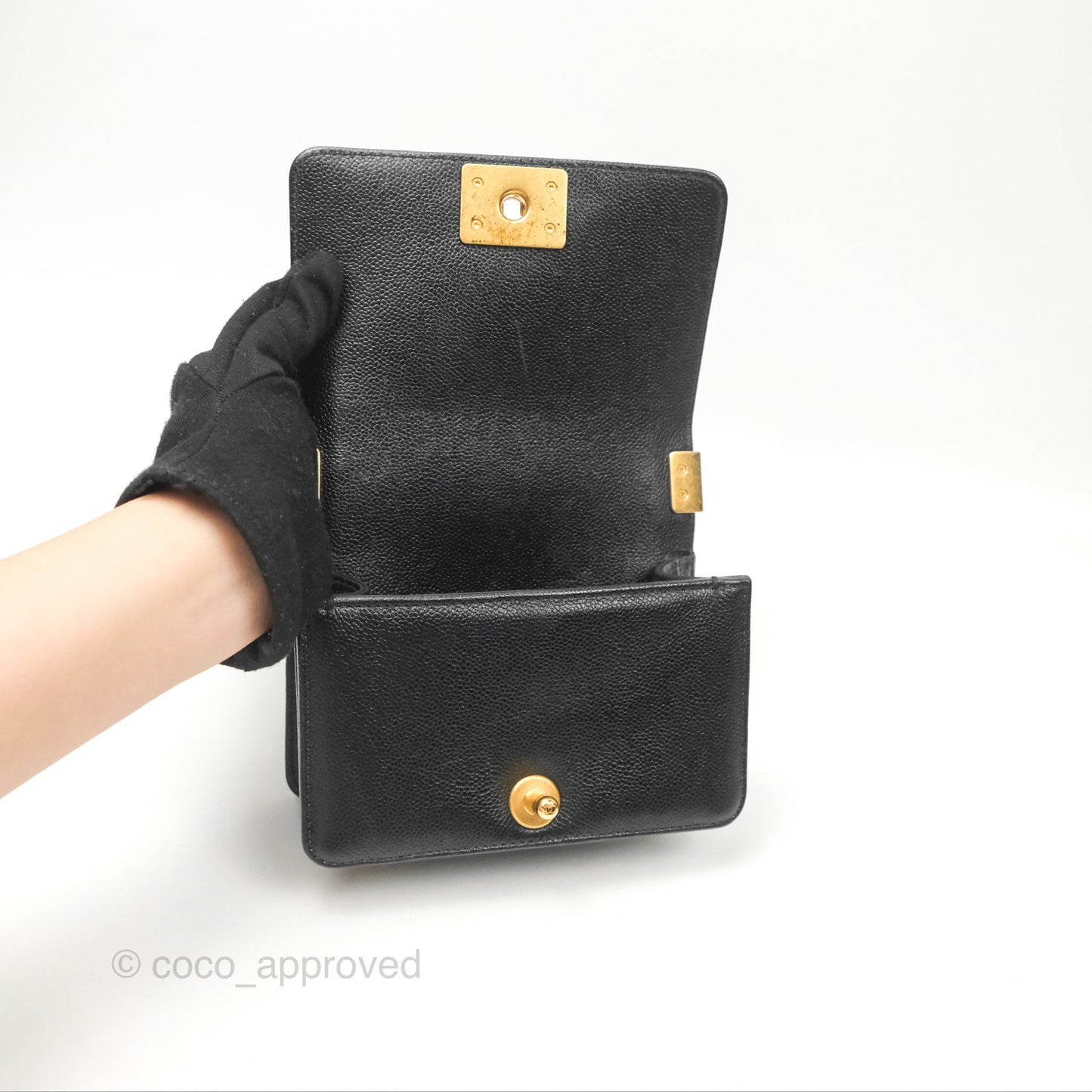 Chanel Mini Boy Black Caviar Aged Gold Hardware