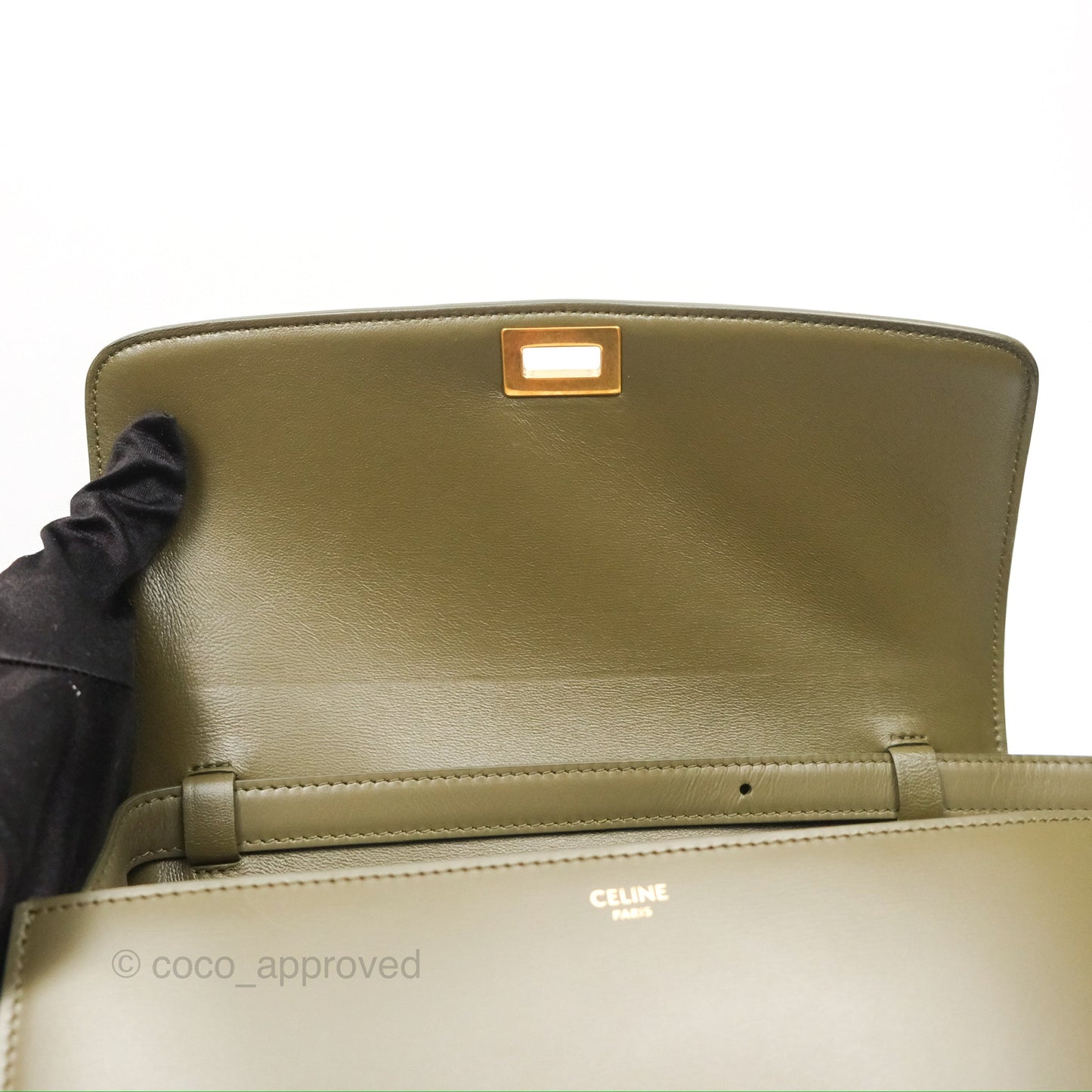Celine Medium Classic Box Flap Dark Olive Green Box Calfskin Gold Hardware
